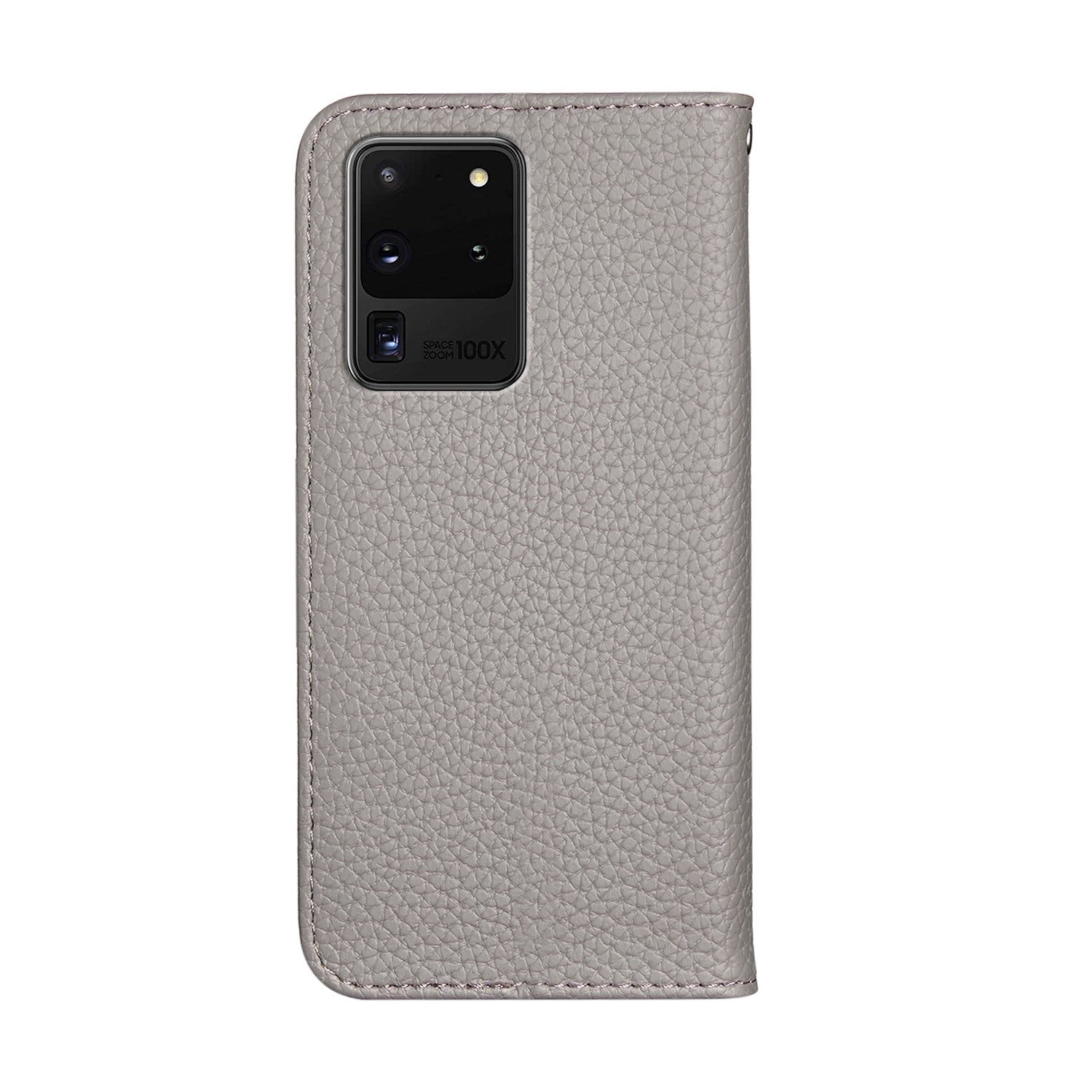 Litchi Skin Leather Stand Cover with Card Slots Retro Case for Samsung Galaxy S20 Ultra - Grey