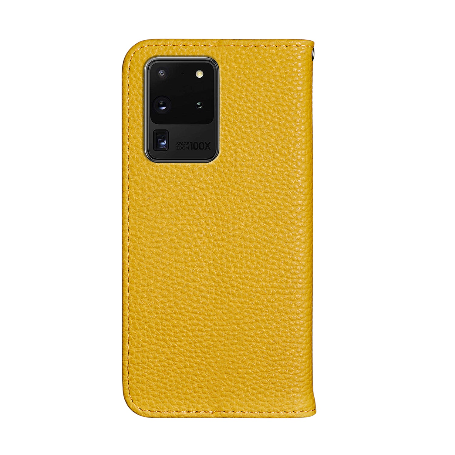 Litchi Skin Leather Stand Cover with Card Slots Retro Case for Samsung Galaxy S20 Ultra - Yellow