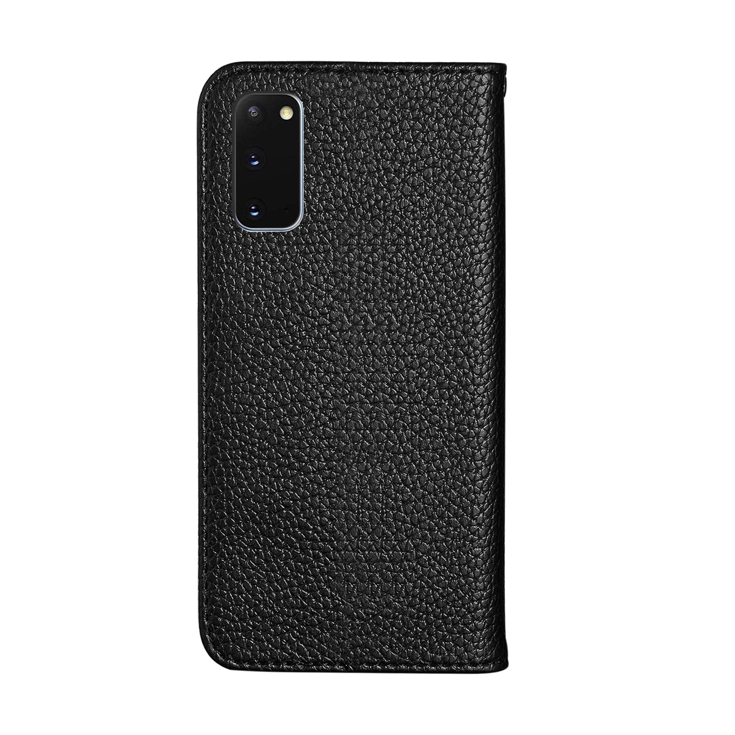 Litchi Skin Auto-absorbed Leather Stand Cover with Card Slots Case for Samsung Galaxy S20 4G/S20 5G - Black