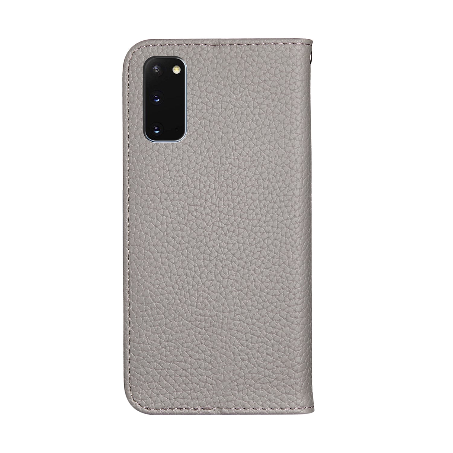 Litchi Skin Auto-absorbed Leather Stand Cover with Card Slots Case for Samsung Galaxy S20 4G/S20 5G - Grey