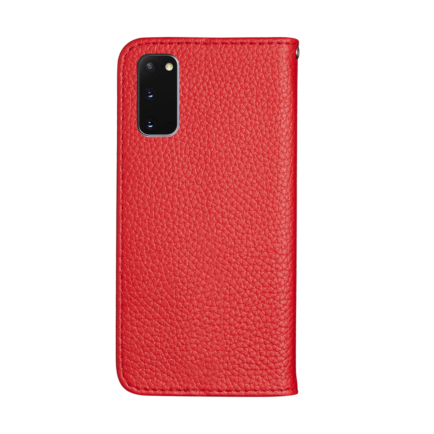 Litchi Skin Auto-absorbed Leather Stand Cover with Card Slots Case for Samsung Galaxy S20 4G/S20 5G - Red