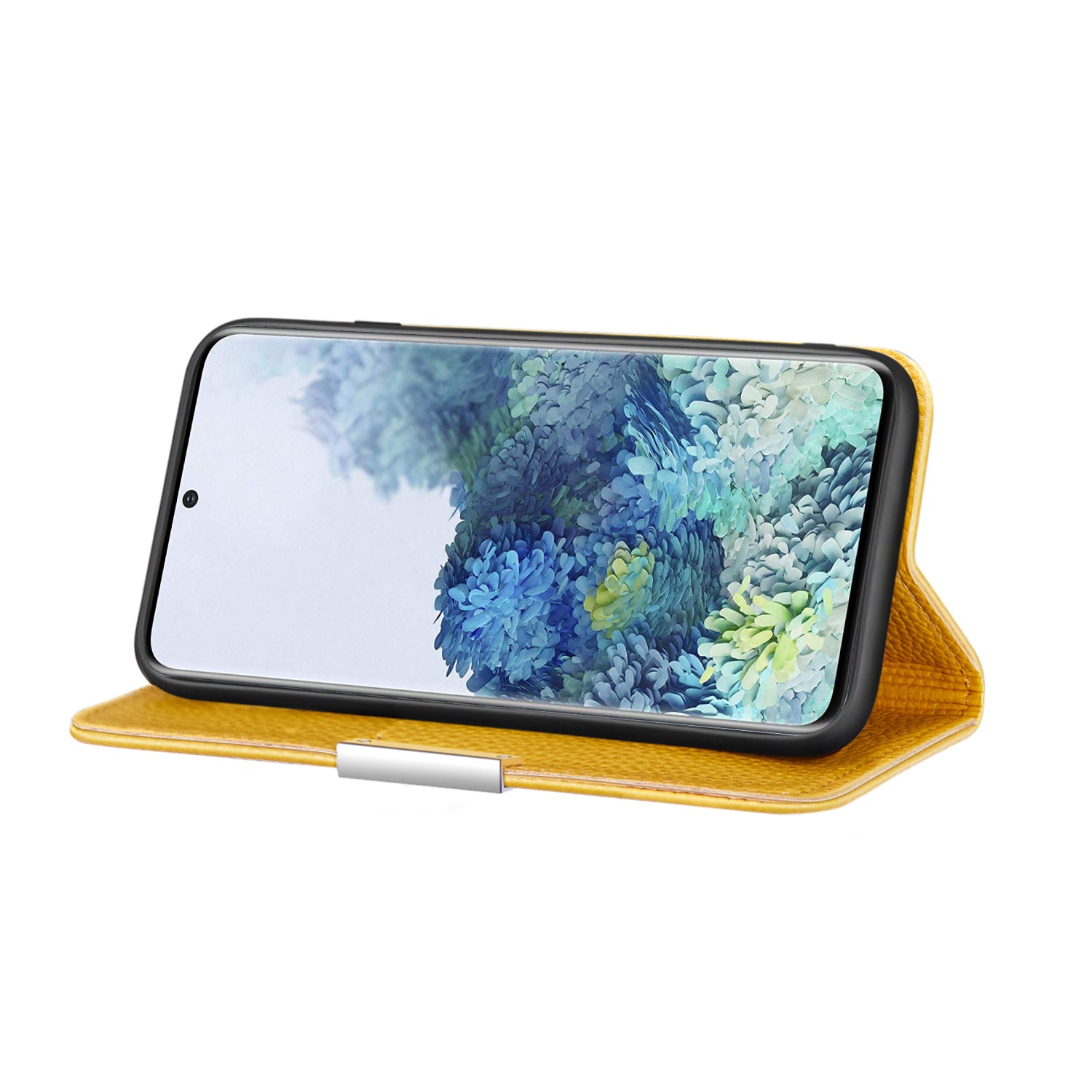 Litchi Skin Auto-absorbed Leather Stand Cover with Card Slots Case for Samsung Galaxy S20 4G/S20 5G - Yellow