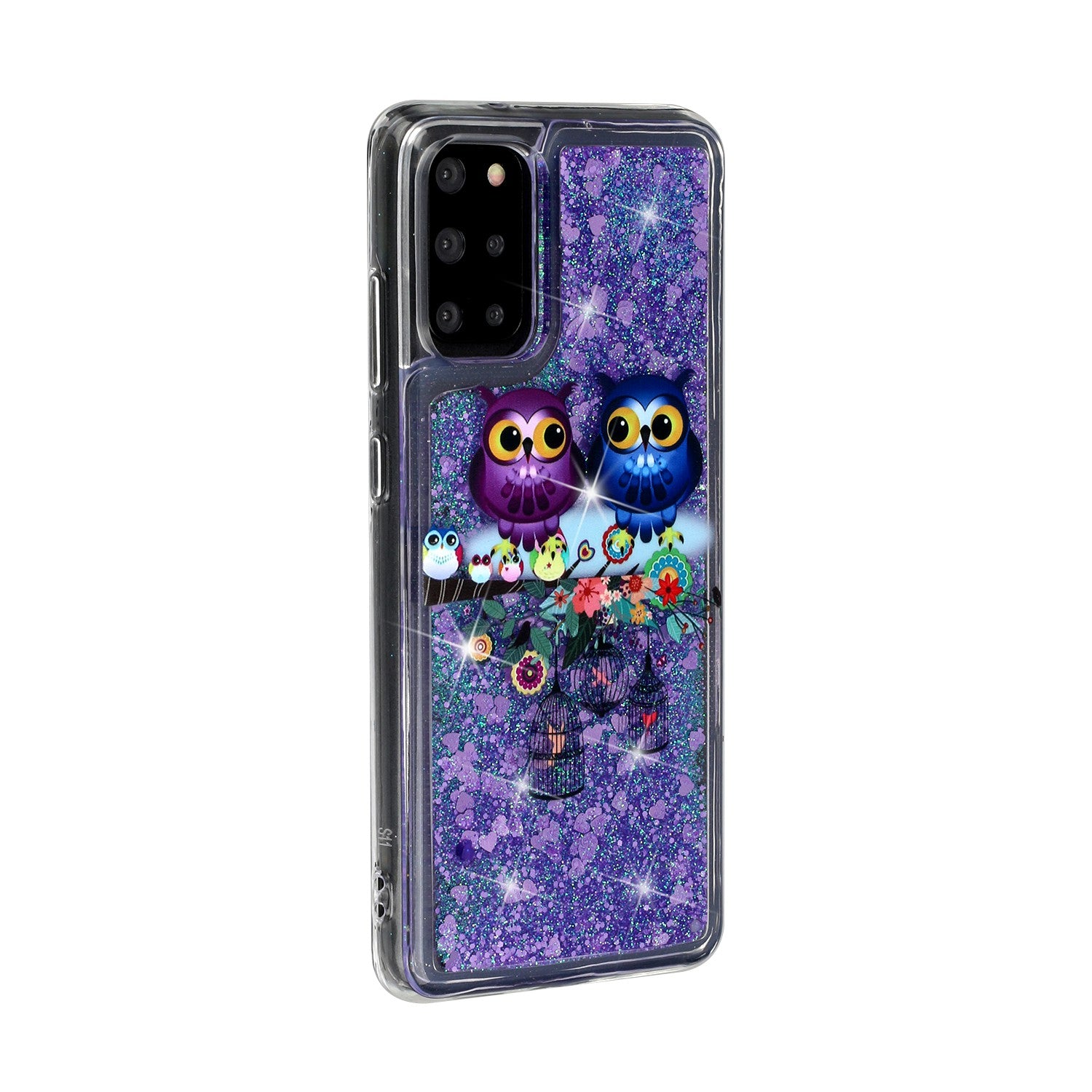 Pattern Printing Glitter Powder Quicksand TPU Back Case for Samsung Galaxy S20 Plus - Couple Owls