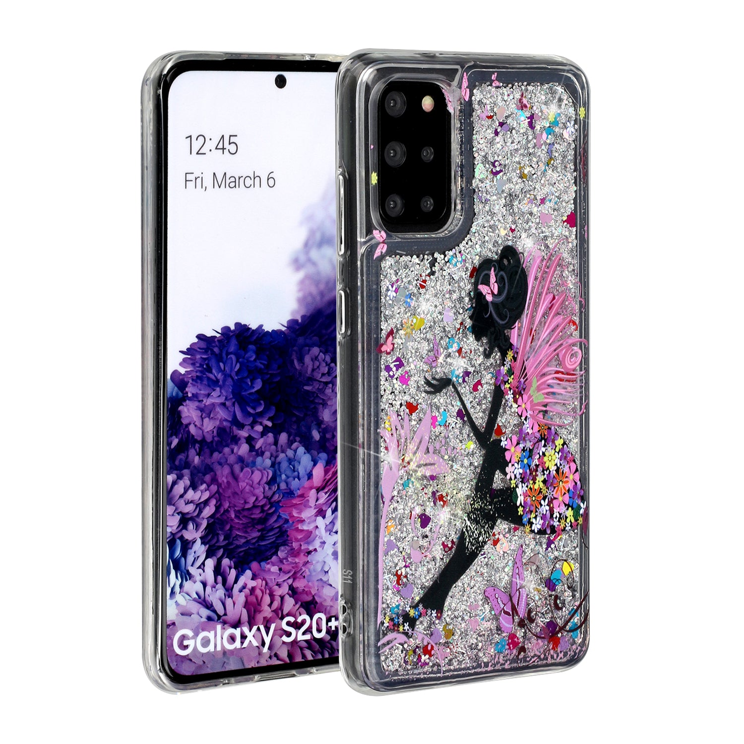 Pattern Printing Glitter Powder Quicksand TPU Back Case for Samsung Galaxy S20 Plus - Girl and Butterfly