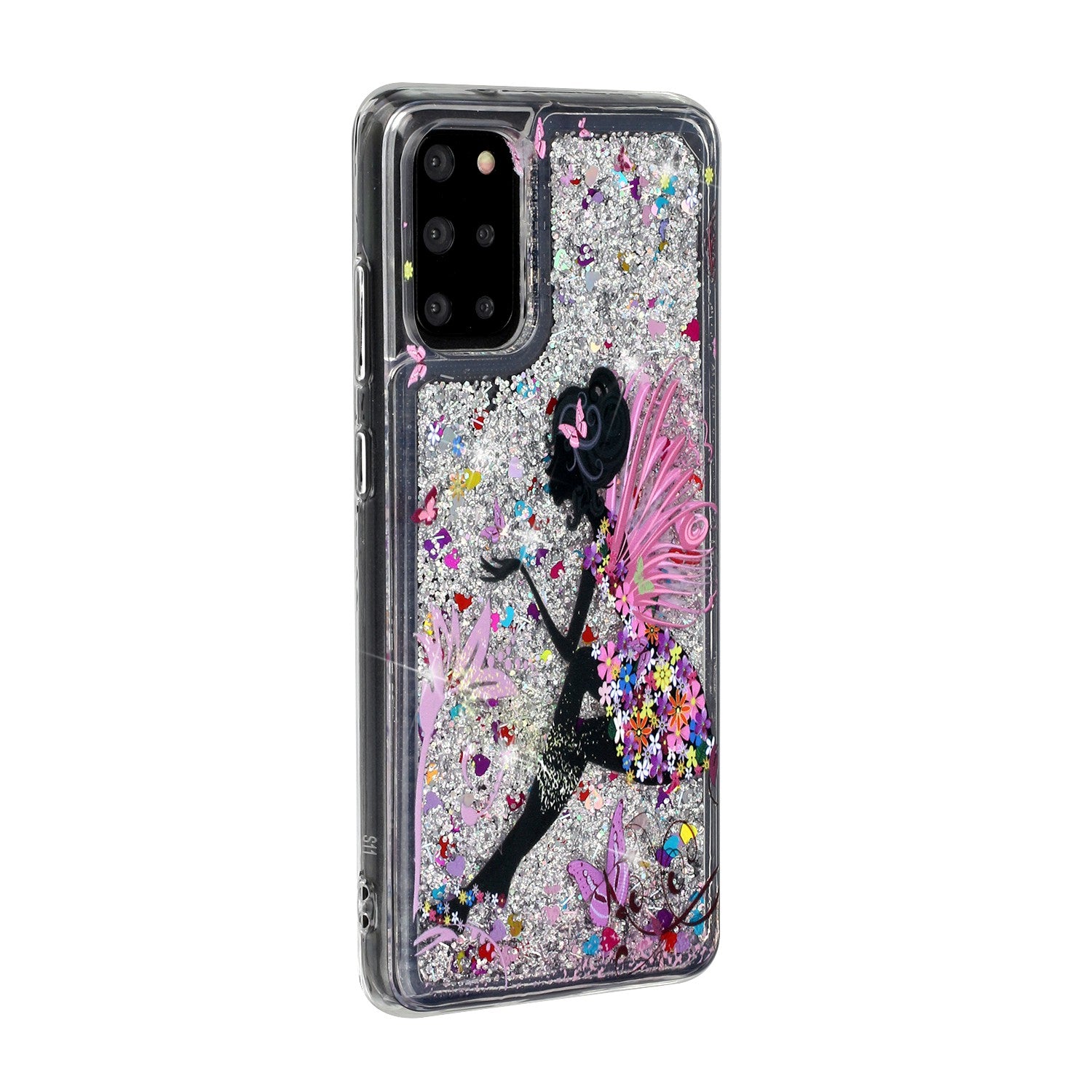 Pattern Printing Glitter Powder Quicksand TPU Back Case for Samsung Galaxy S20 Plus - Girl and Butterfly