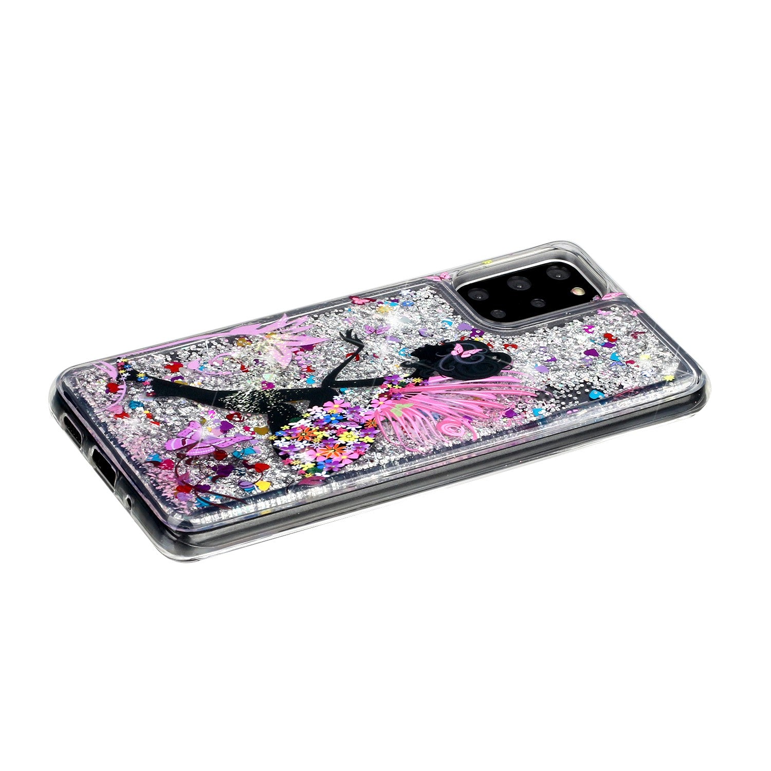 Pattern Printing Glitter Powder Quicksand TPU Back Case for Samsung Galaxy S20 Plus - Girl and Butterfly