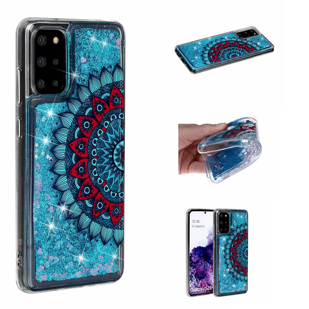 Pattern Printing Glitter Powder Quicksand TPU Back Case for Samsung Galaxy S20 Plus - Mandala Flower