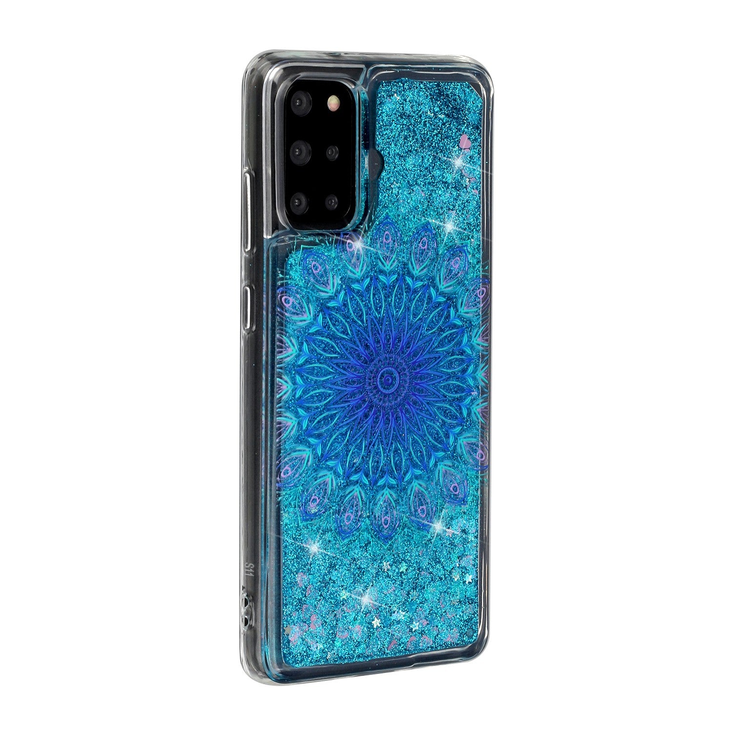 Pattern Printing Glitter Powder Quicksand TPU Back Case for Samsung Galaxy S20 Plus - Blue Mandala Flower