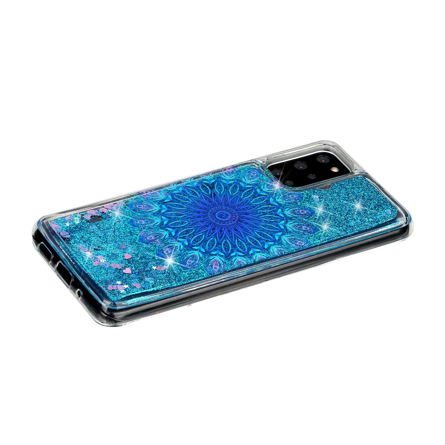 Pattern Printing Glitter Powder Quicksand TPU Back Case for Samsung Galaxy S20 Plus - Blue Mandala Flower