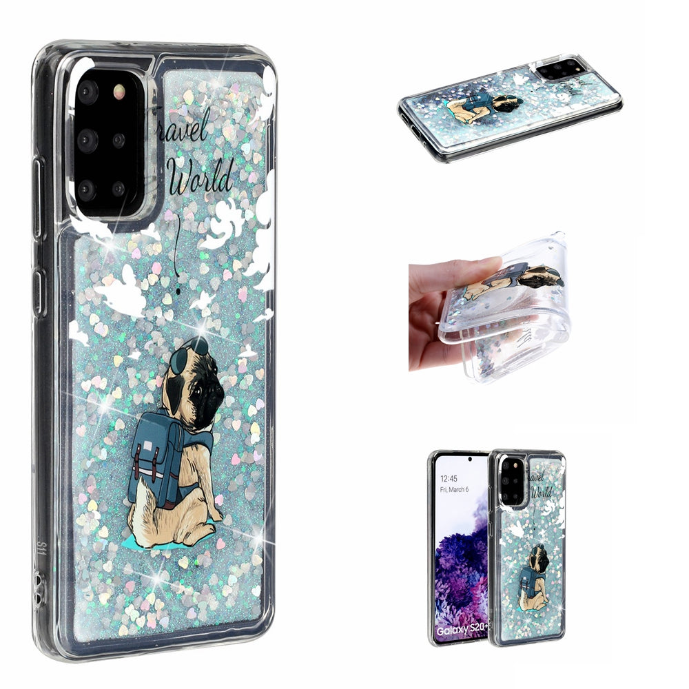 Pattern Printing Glitter Powder Quicksand TPU Back Case for Samsung Galaxy S20 Plus - Dog