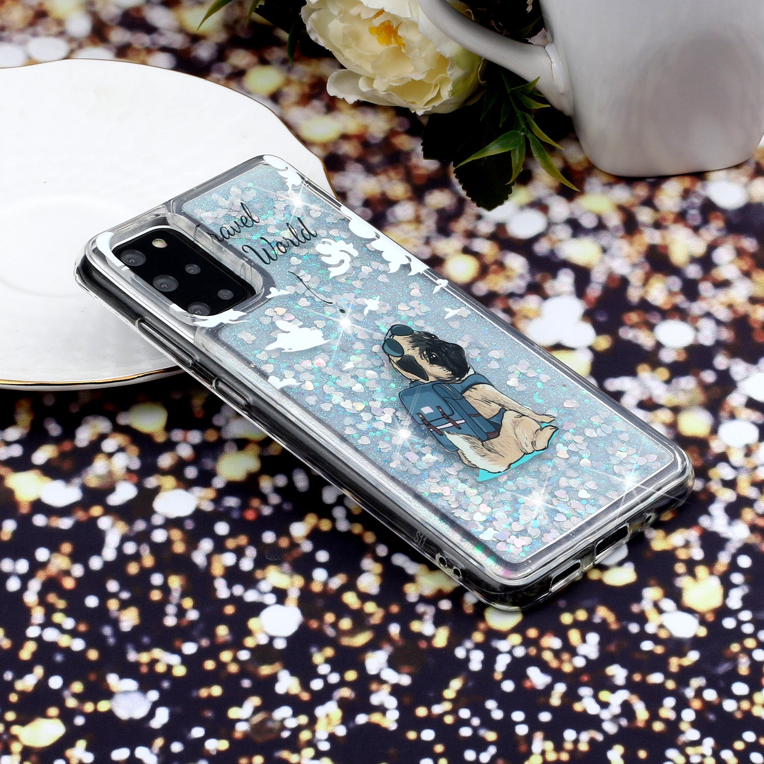 Pattern Printing Glitter Powder Quicksand TPU Back Case for Samsung Galaxy S20 Plus - Dog