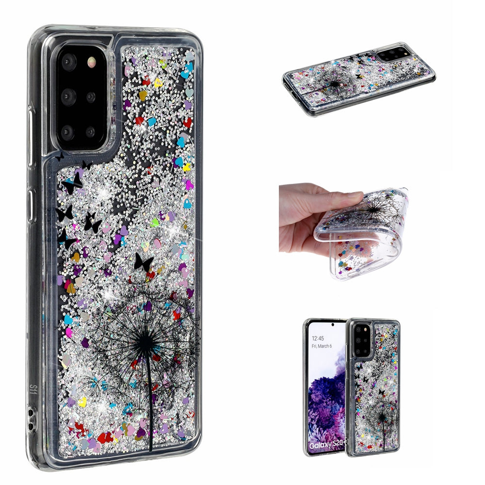 Pattern Printing Glitter Powder Quicksand TPU Back Case for Samsung Galaxy S20 Plus - Dandelion