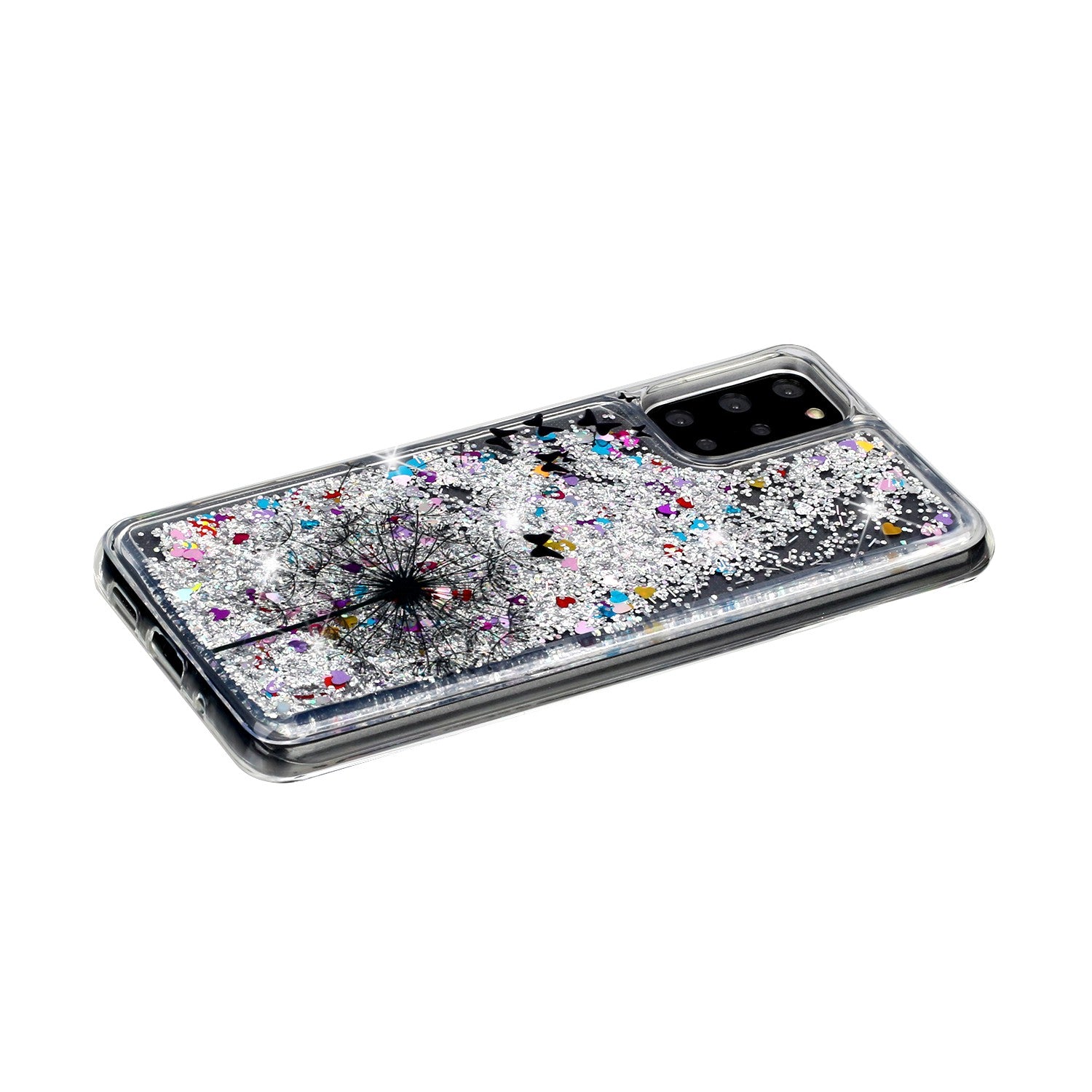 Pattern Printing Glitter Powder Quicksand TPU Back Case for Samsung Galaxy S20 Plus - Dandelion