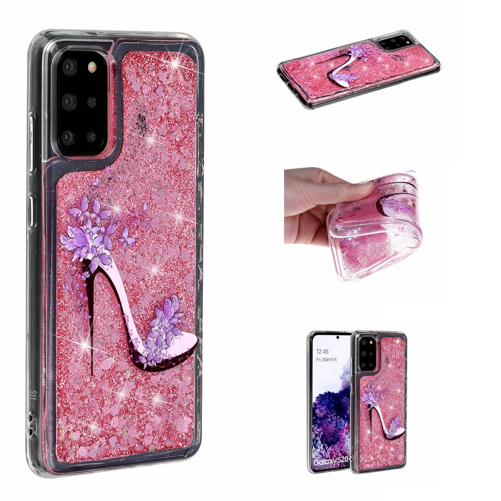 Pattern Printing Glitter Powder Quicksand TPU Back Case for Samsung Galaxy S20 Plus - High Heels