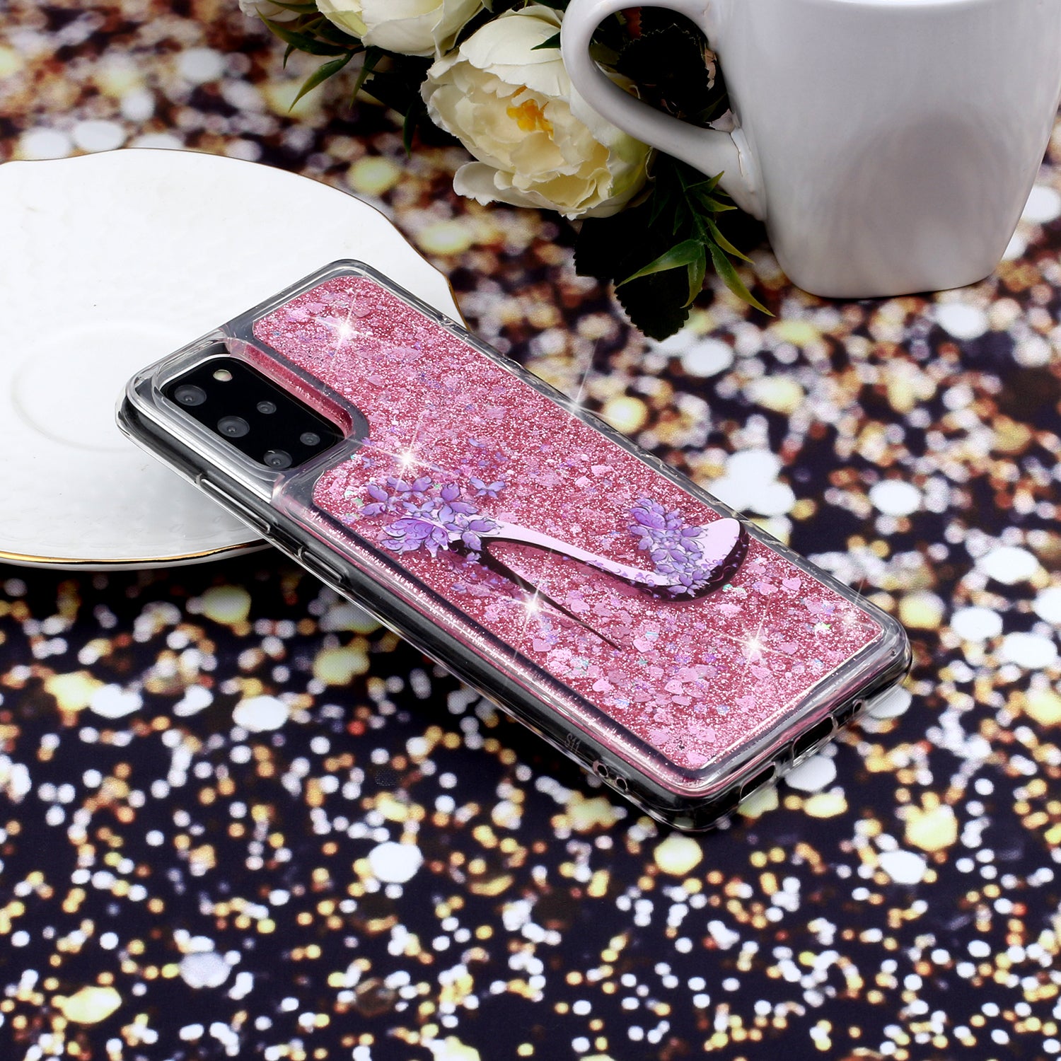 Pattern Printing Glitter Powder Quicksand TPU Back Case for Samsung Galaxy S20 Plus - High Heels