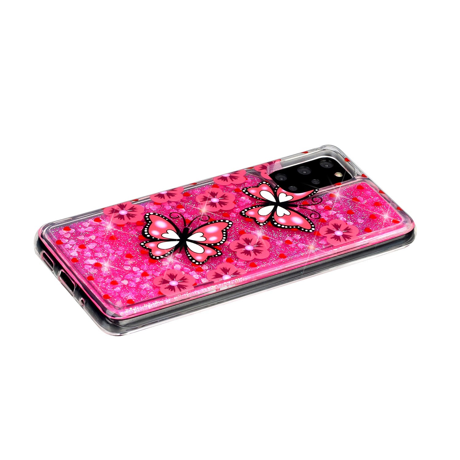 Pattern Printing Glitter Powder Quicksand TPU Back Case for Samsung Galaxy S20 Plus - Butterflies