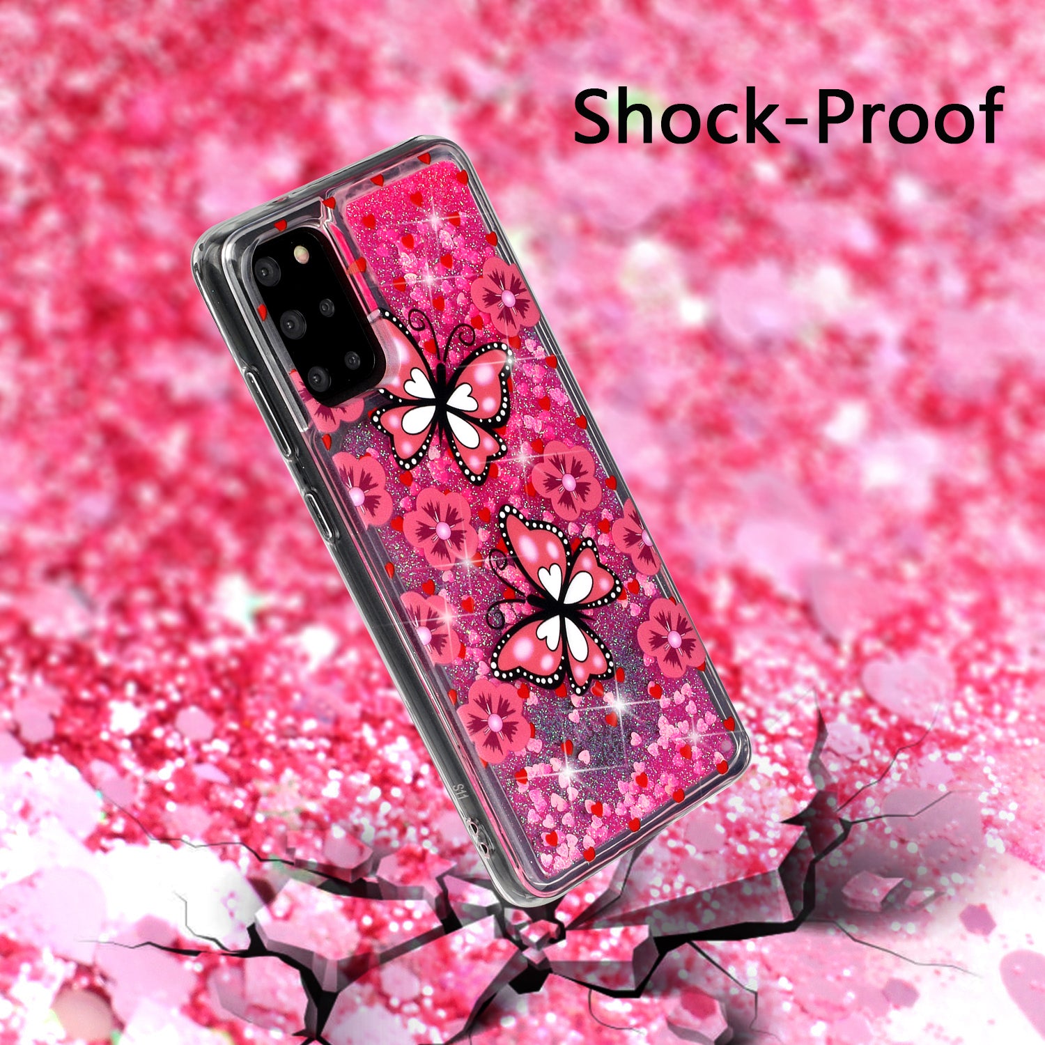 Pattern Printing Glitter Powder Quicksand TPU Back Case for Samsung Galaxy S20 Plus - Butterflies