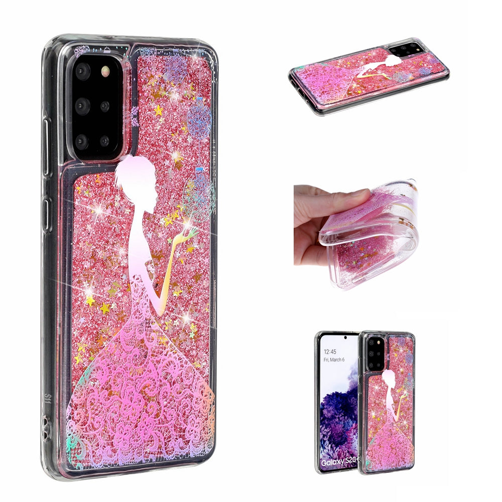 Pattern Printing Glitter Powder Quicksand TPU Back Case for Samsung Galaxy S20 Plus - Girl