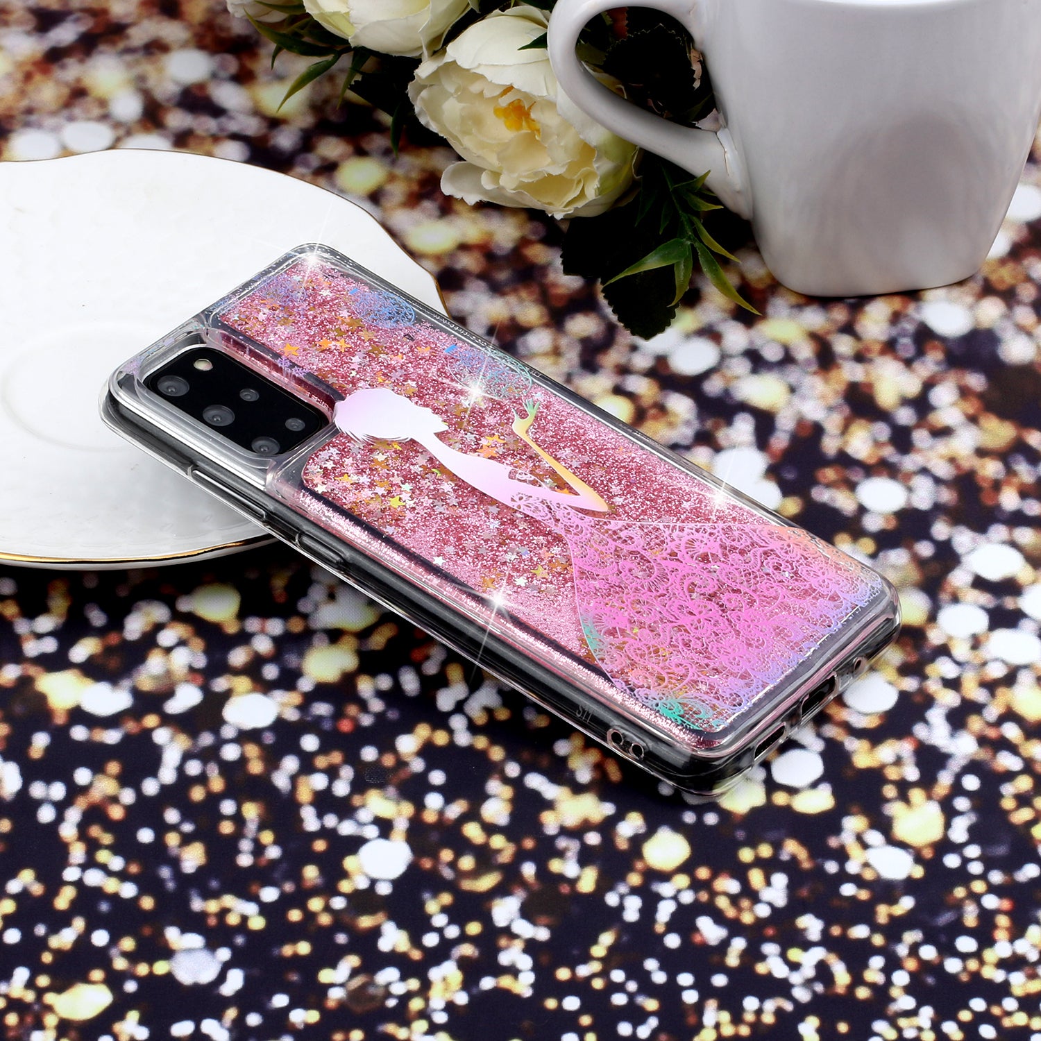 Pattern Printing Glitter Powder Quicksand TPU Back Case for Samsung Galaxy S20 Plus - Girl