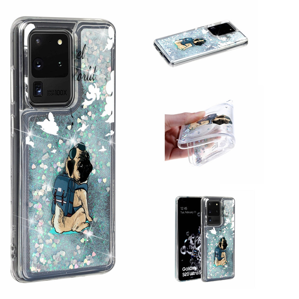 Pattern Printing Glitter Powder Quicksand TPU Phone Case for Samsung Galaxy S20 Ultra - Dog