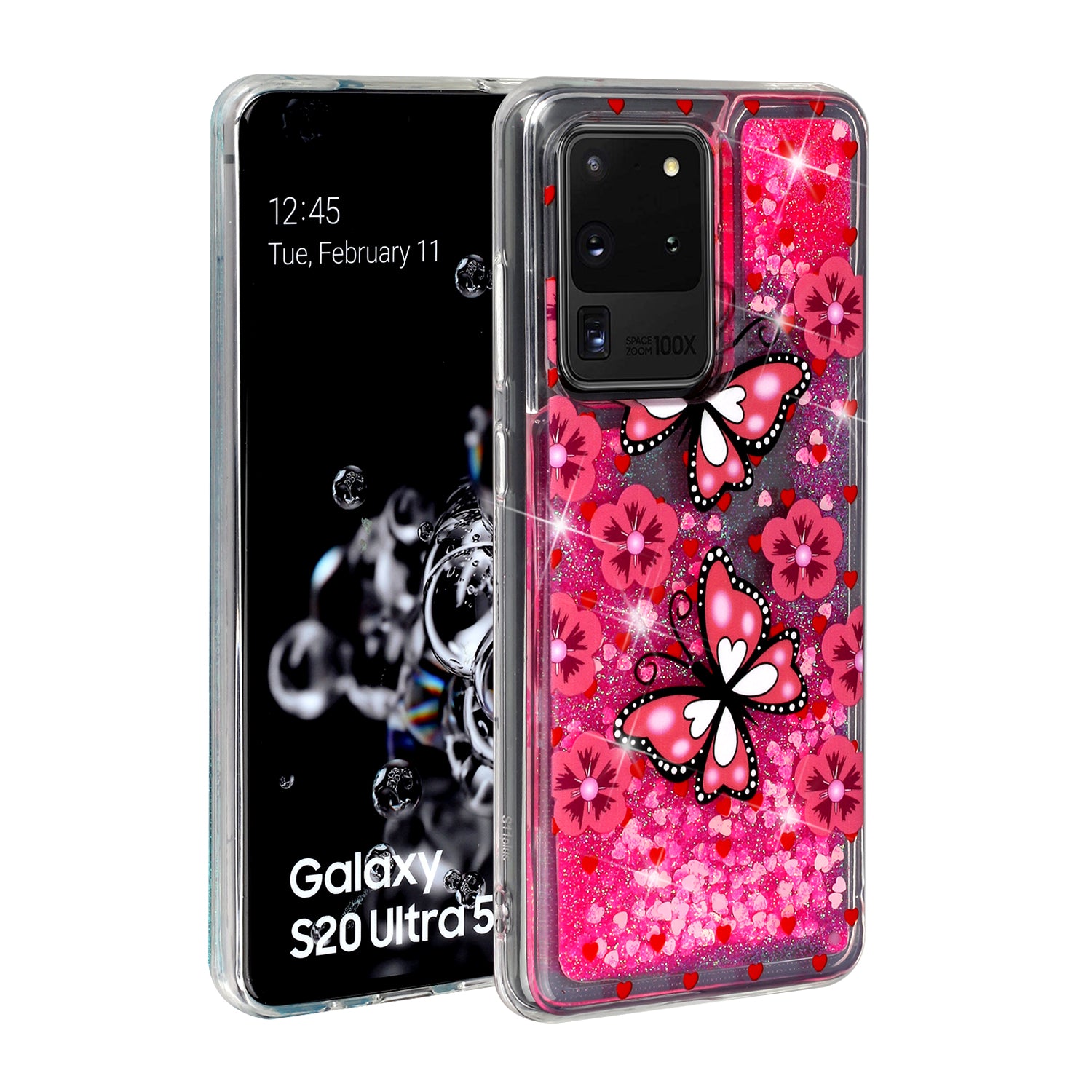 Pattern Printing Glitter Powder Quicksand TPU Phone Case for Samsung Galaxy S20 Ultra - Butterflies