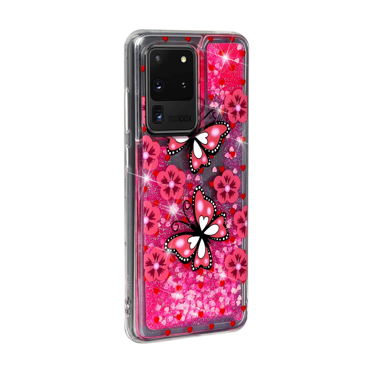 Pattern Printing Glitter Powder Quicksand TPU Phone Case for Samsung Galaxy S20 Ultra - Butterflies