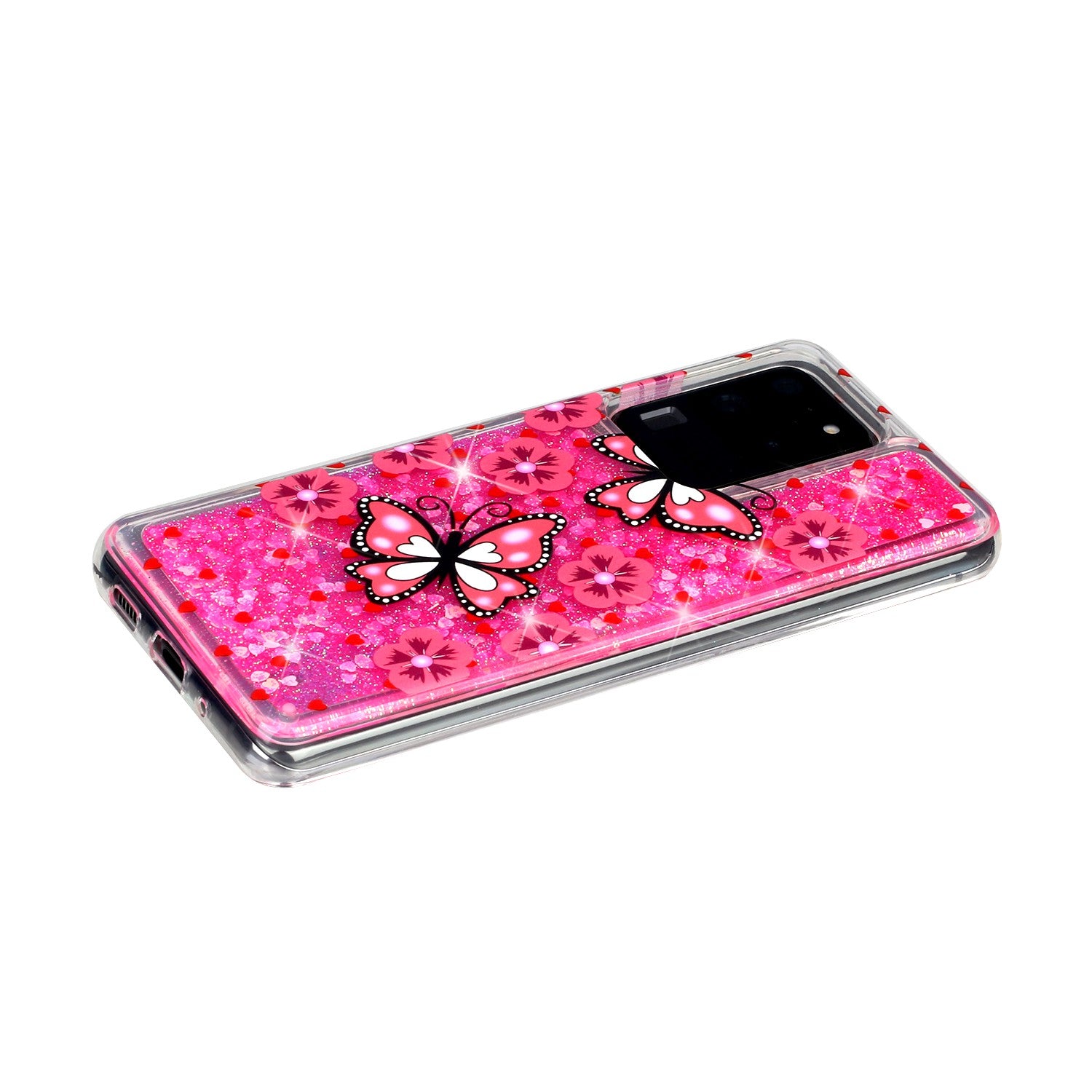 Pattern Printing Glitter Powder Quicksand TPU Phone Case for Samsung Galaxy S20 Ultra - Butterflies