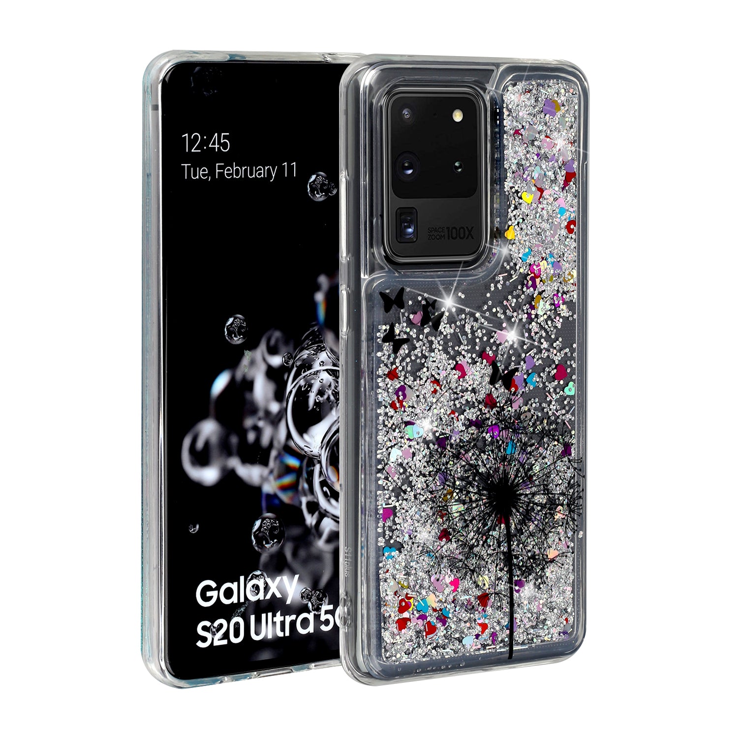 Pattern Printing Glitter Powder Quicksand TPU Phone Case for Samsung Galaxy S20 Ultra - Dandelion