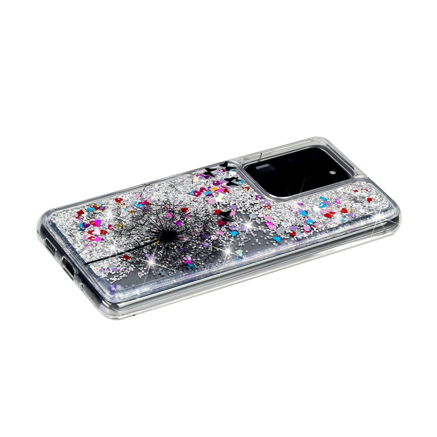 Pattern Printing Glitter Powder Quicksand TPU Phone Case for Samsung Galaxy S20 Ultra - Dandelion