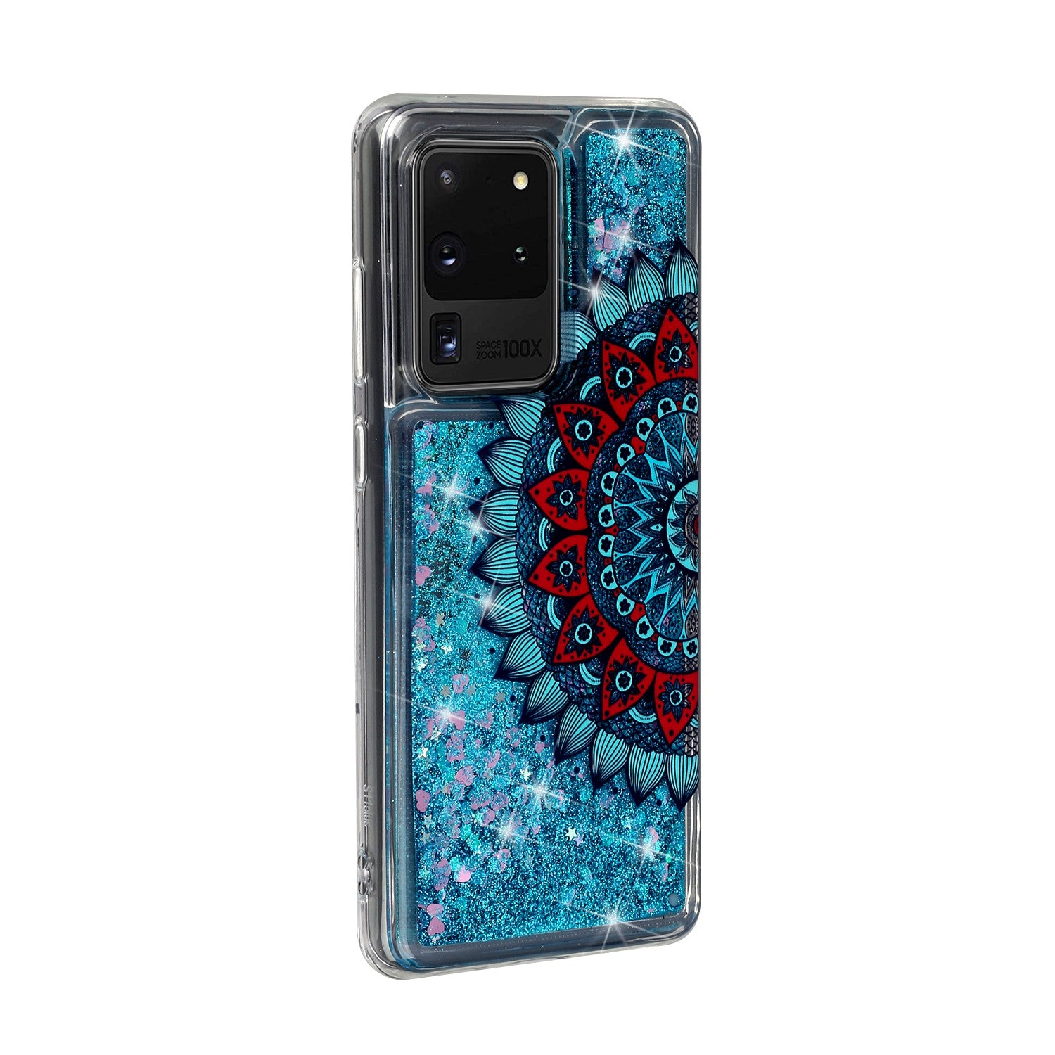 Pattern Printing Glitter Powder Quicksand TPU Phone Case for Samsung Galaxy S20 Ultra - Mandala Flower