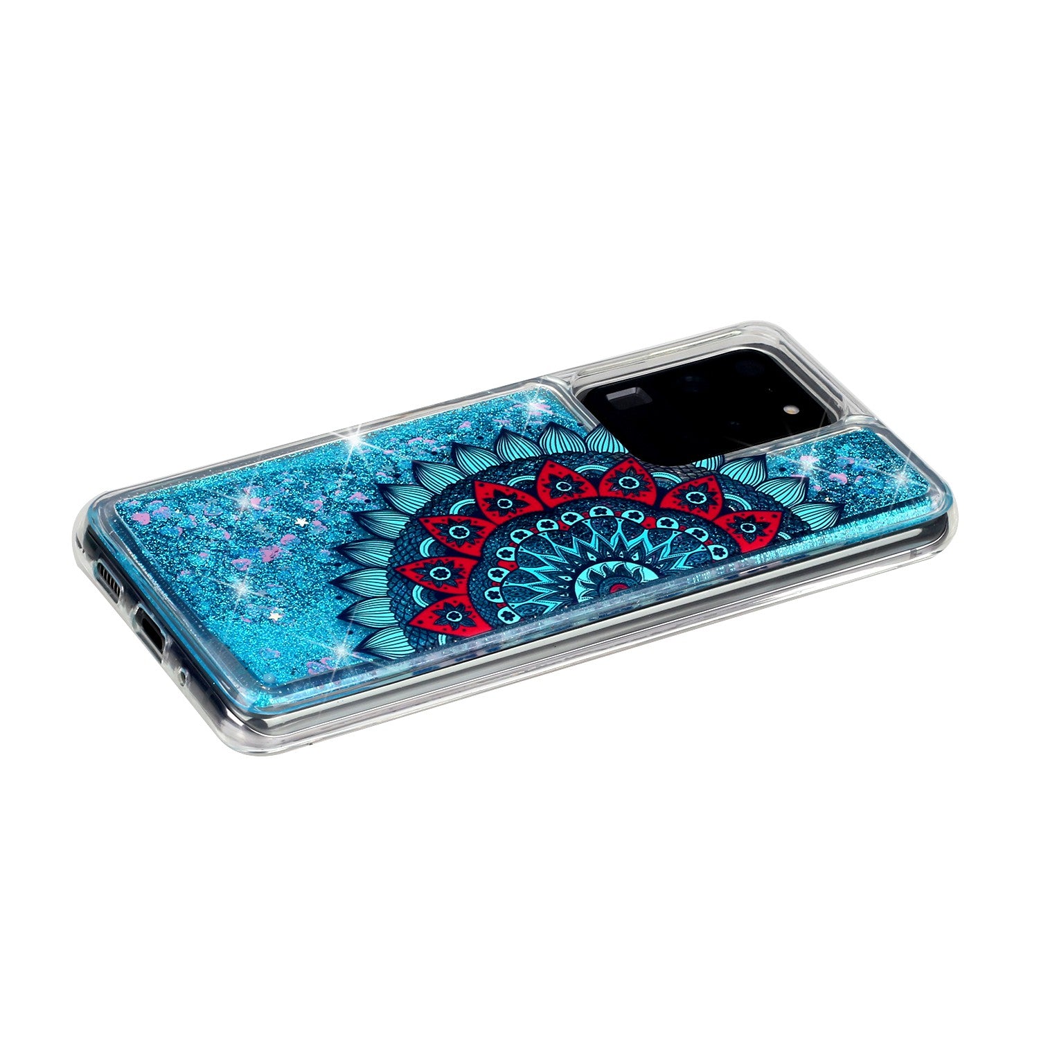 Pattern Printing Glitter Powder Quicksand TPU Phone Case for Samsung Galaxy S20 Ultra - Mandala Flower