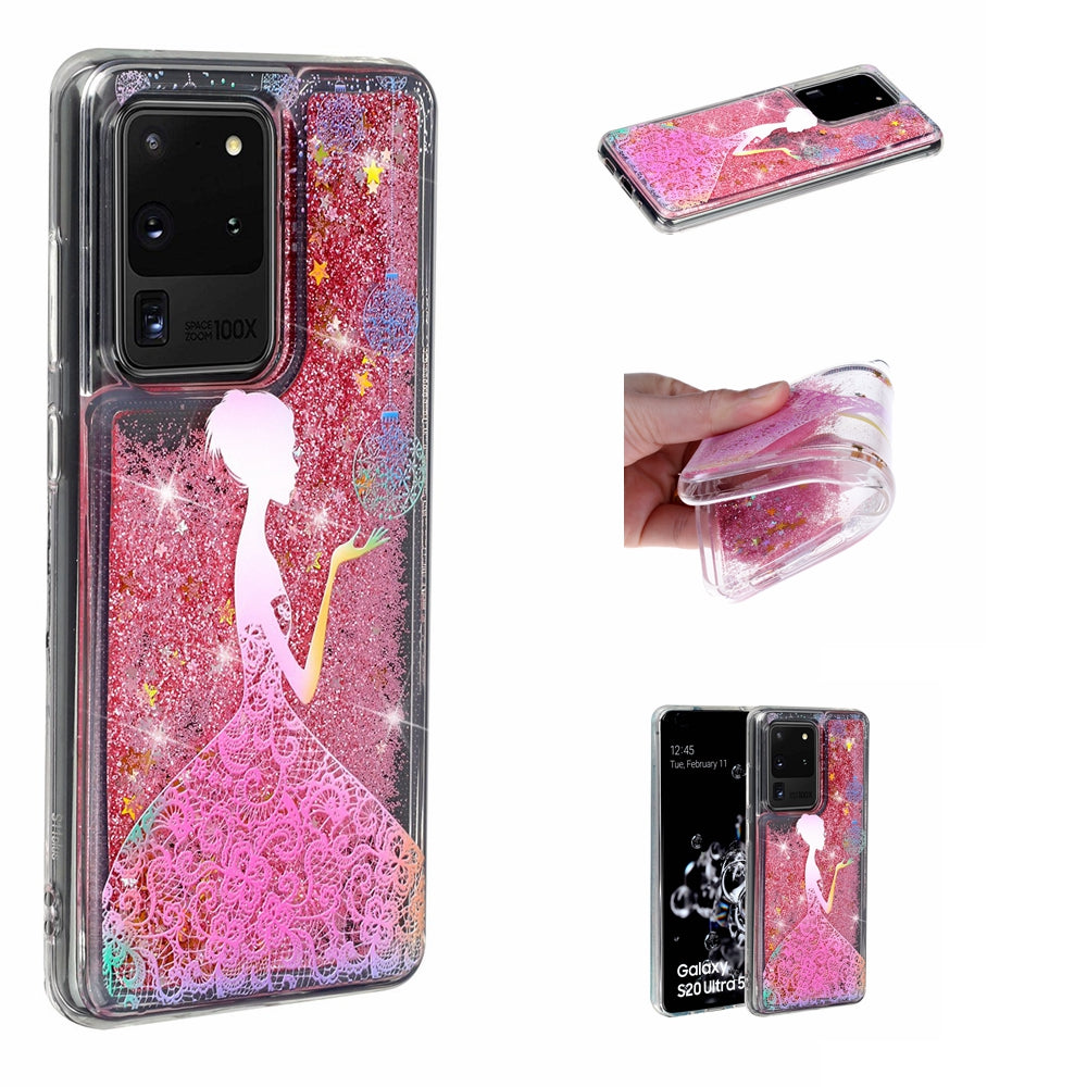 Pattern Printing Glitter Powder Quicksand TPU Phone Case for Samsung Galaxy S20 Ultra - Girl