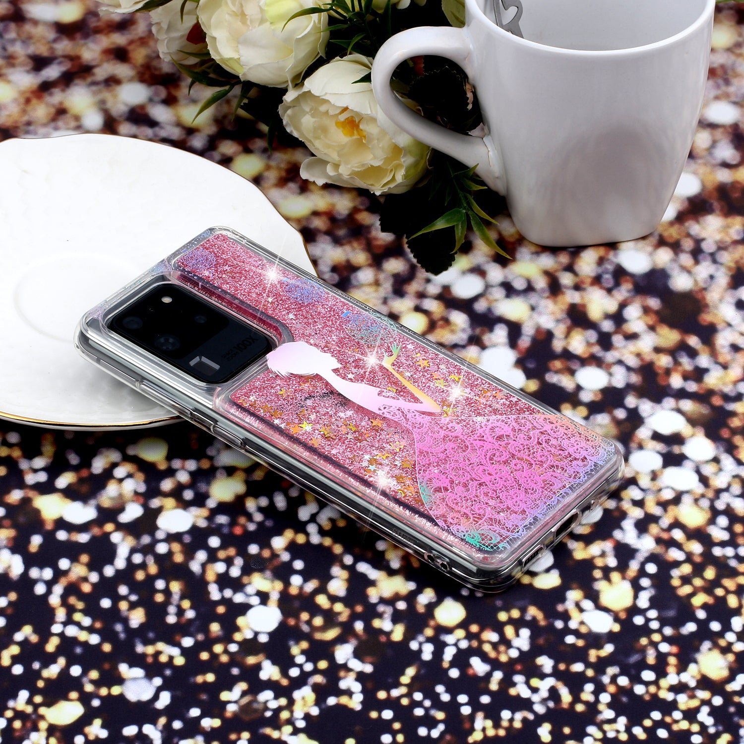 Pattern Printing Glitter Powder Quicksand TPU Phone Case for Samsung Galaxy S20 Ultra - Girl