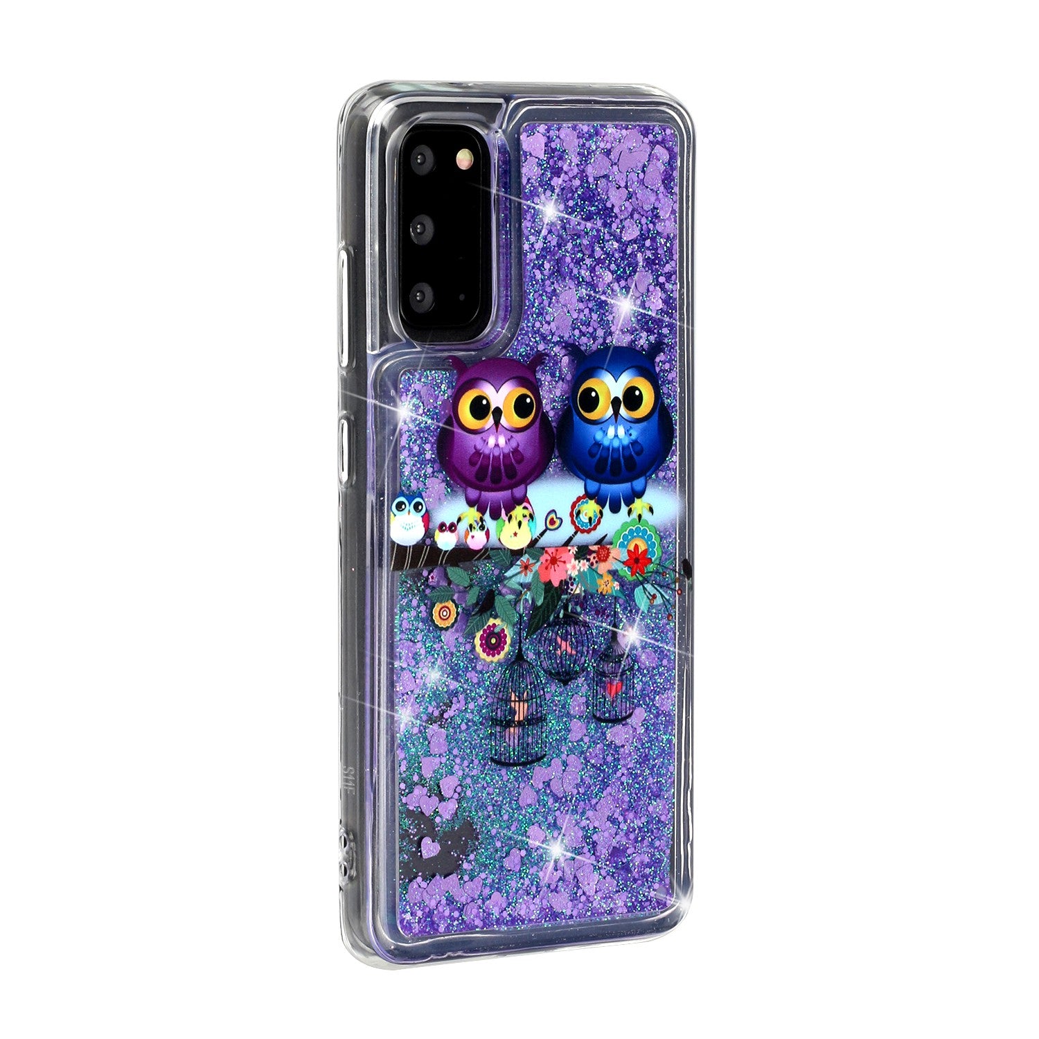 Pattern Printing Glitter Powder Quicksand Cover TPU Case for Samsung Galaxy S20 4G/S20 5G - Couple Owls