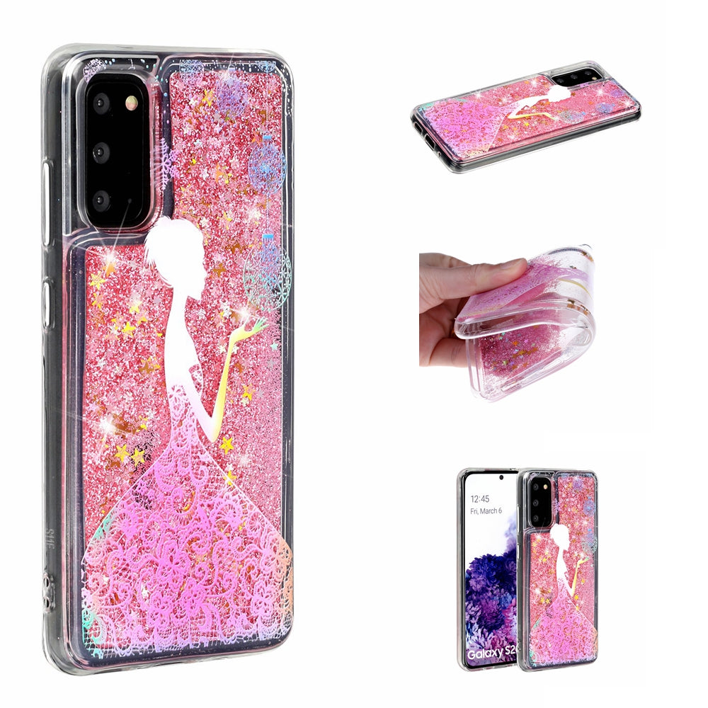 Pattern Printing Glitter Powder Quicksand Cover TPU Case for Samsung Galaxy S20 4G/S20 5G - Girl