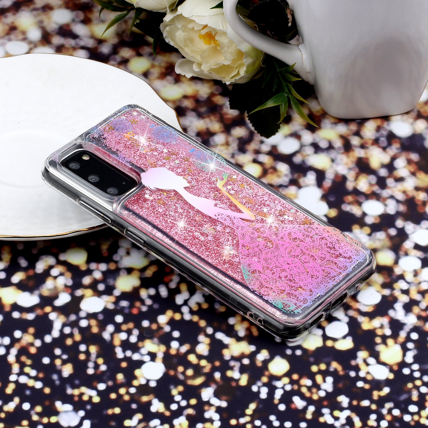 Pattern Printing Glitter Powder Quicksand Cover TPU Case for Samsung Galaxy S20 4G/S20 5G - Girl