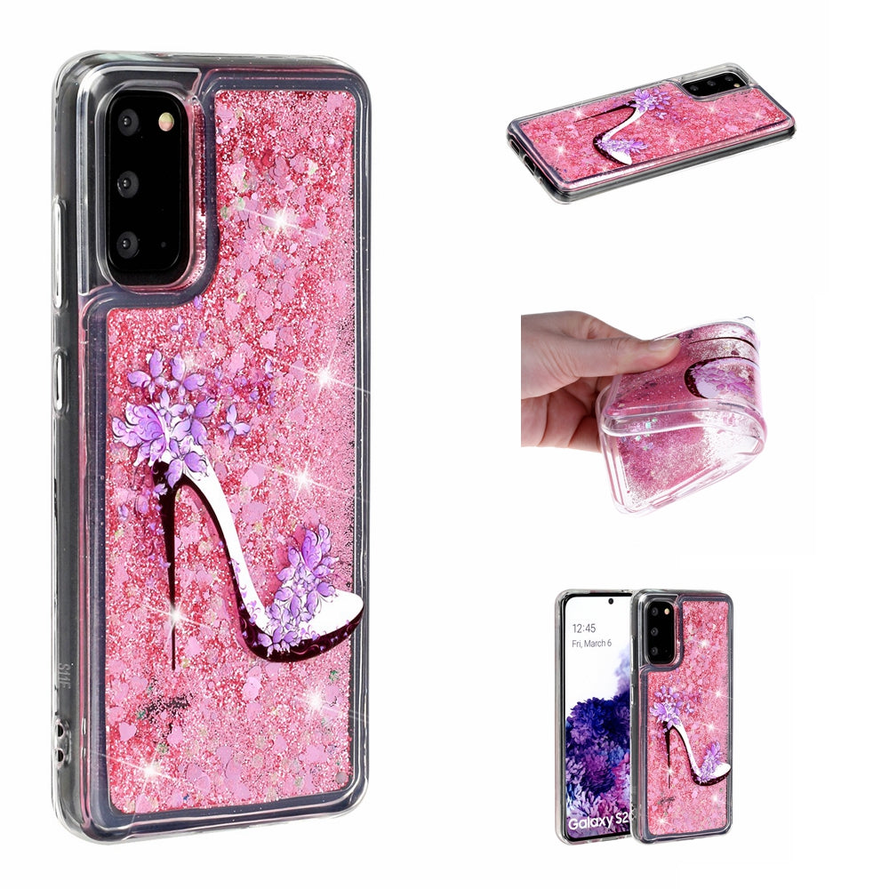 Pattern Printing Glitter Powder Quicksand Cover TPU Case for Samsung Galaxy S20 4G/S20 5G - High Heels