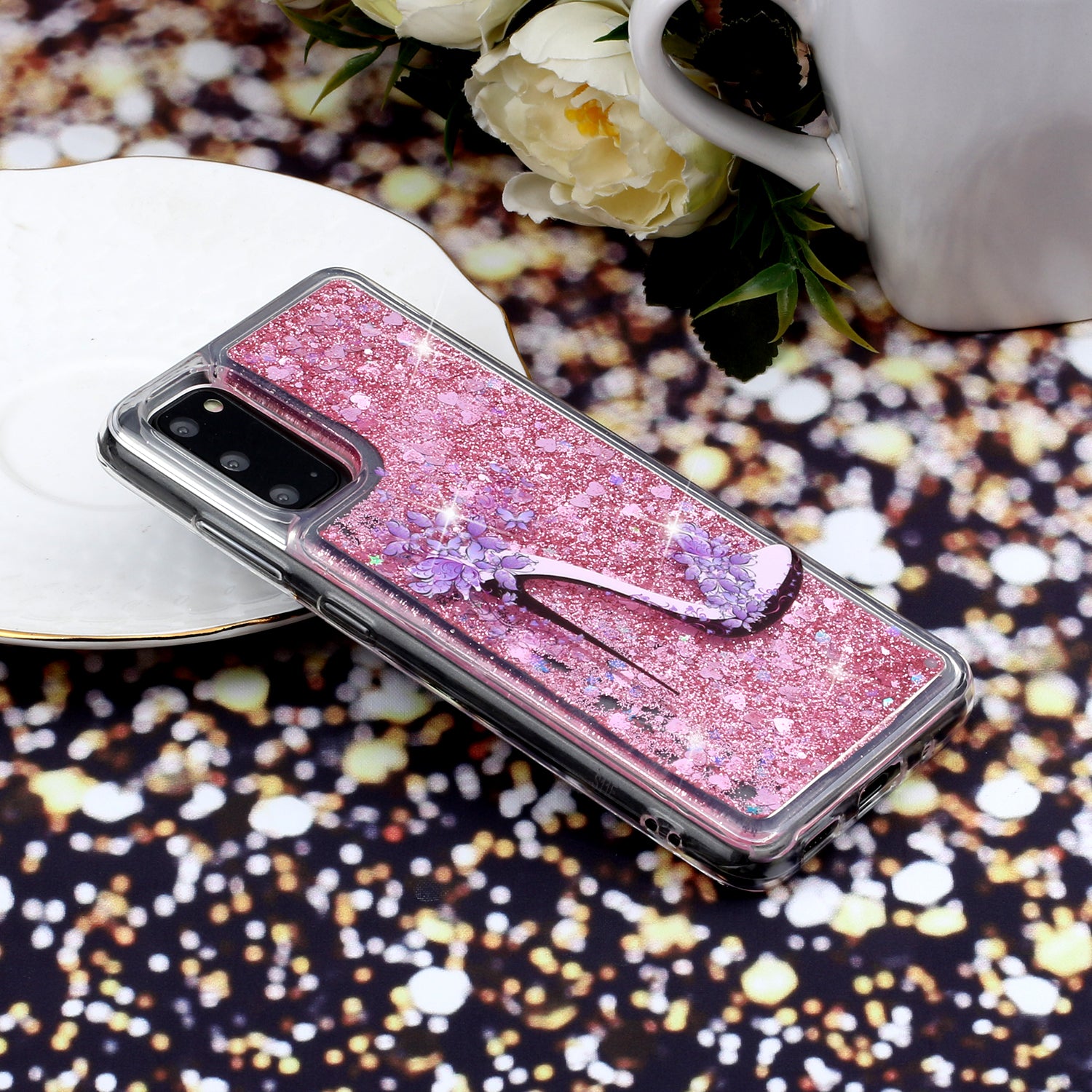 Pattern Printing Glitter Powder Quicksand Cover TPU Case for Samsung Galaxy S20 4G/S20 5G - High Heels