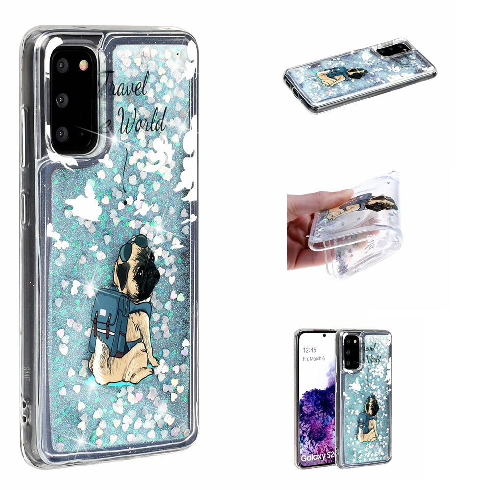 Pattern Printing Glitter Powder Quicksand Cover TPU Case for Samsung Galaxy S20 4G/S20 5G - Dog