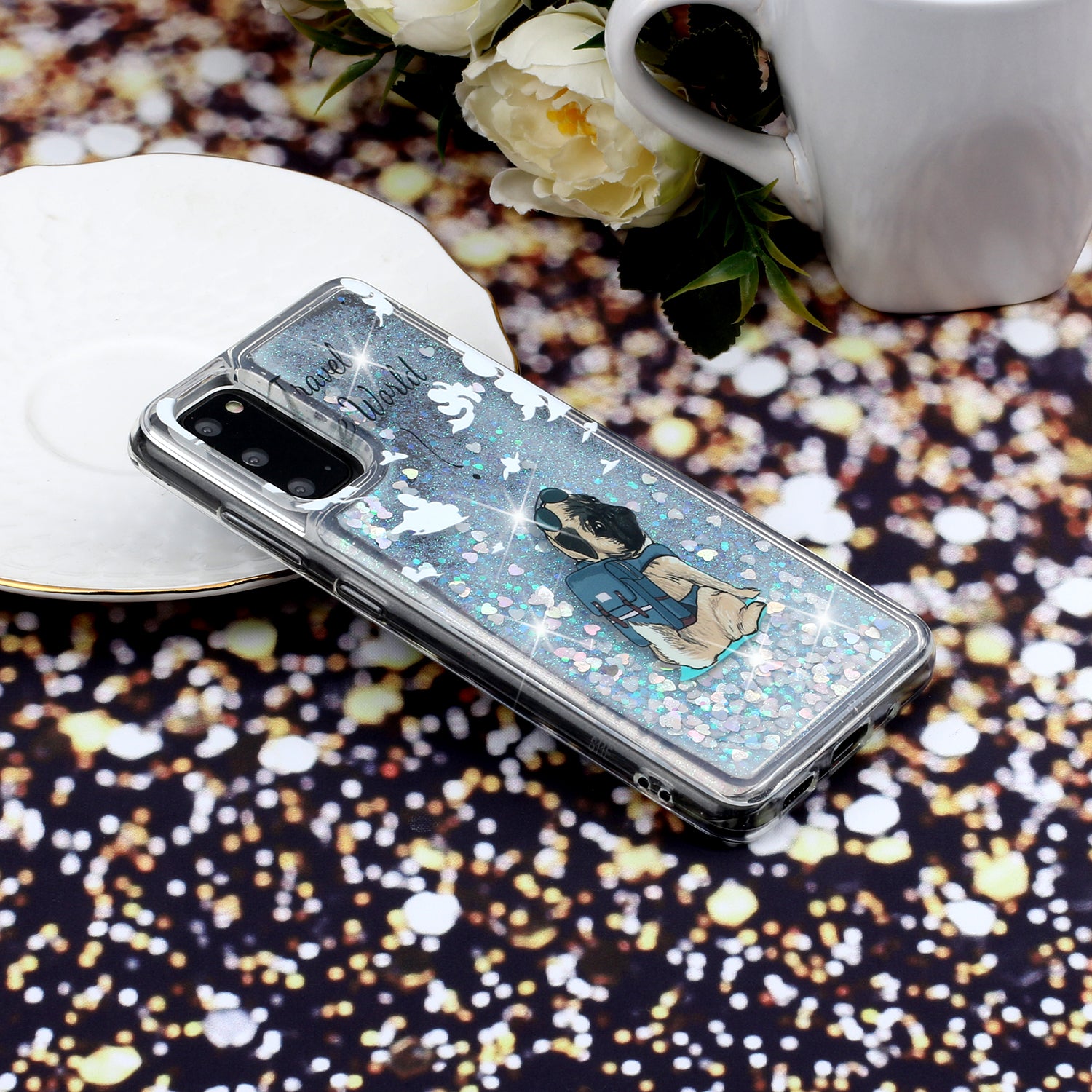 Pattern Printing Glitter Powder Quicksand Cover TPU Case for Samsung Galaxy S20 4G/S20 5G - Dog