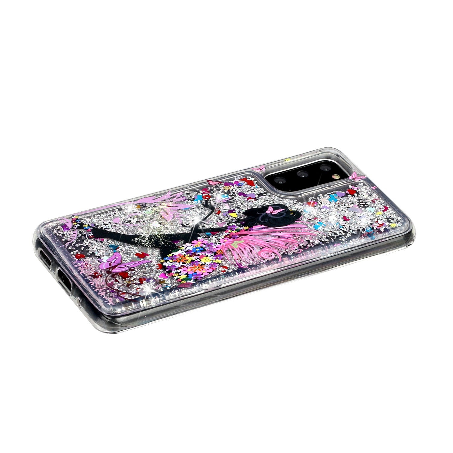 Pattern Printing Glitter Powder Quicksand Cover TPU Case for Samsung Galaxy S20 4G/S20 5G - Girl and Butterfly