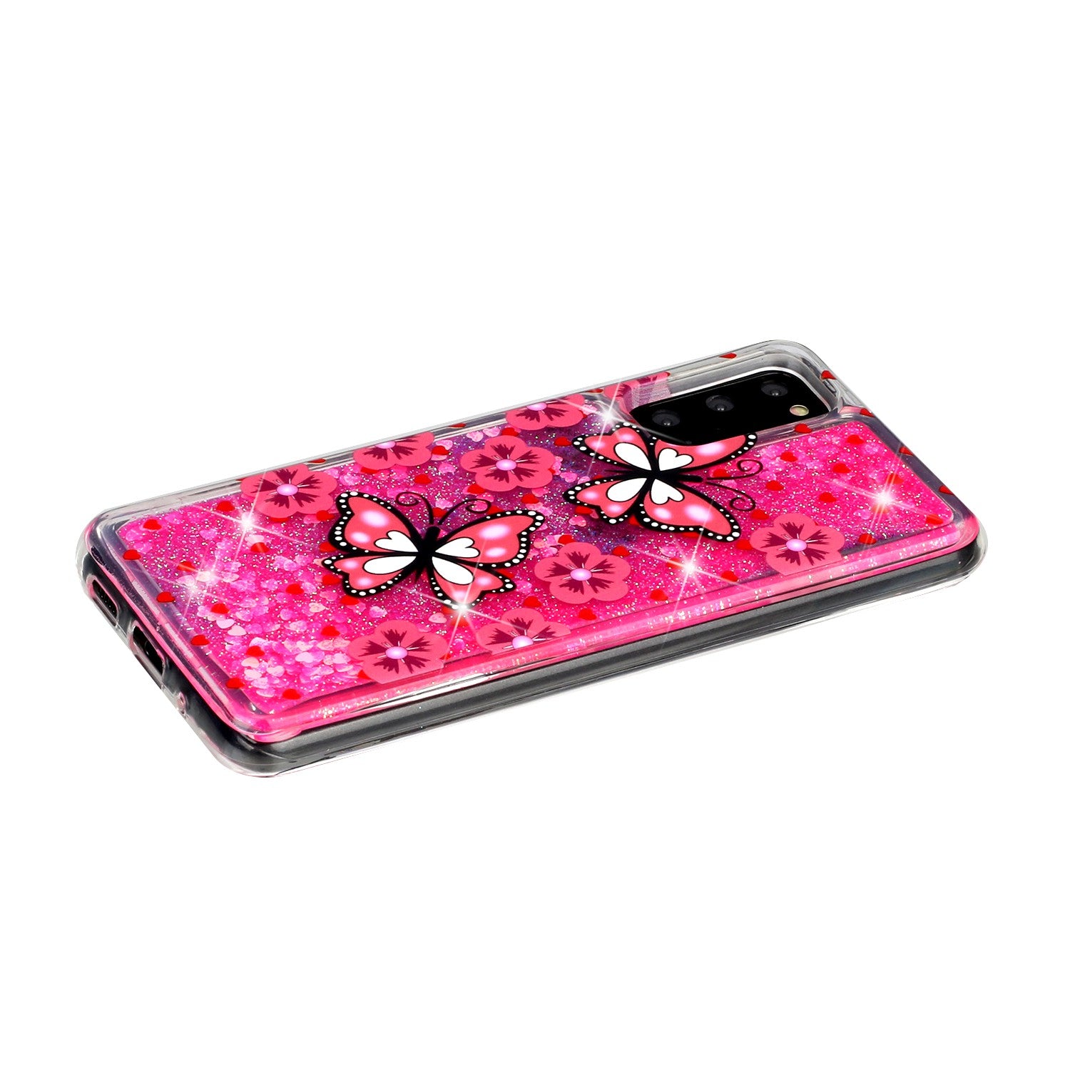 Pattern Printing Glitter Powder Quicksand Cover TPU Case for Samsung Galaxy S20 4G/S20 5G - Butterflies