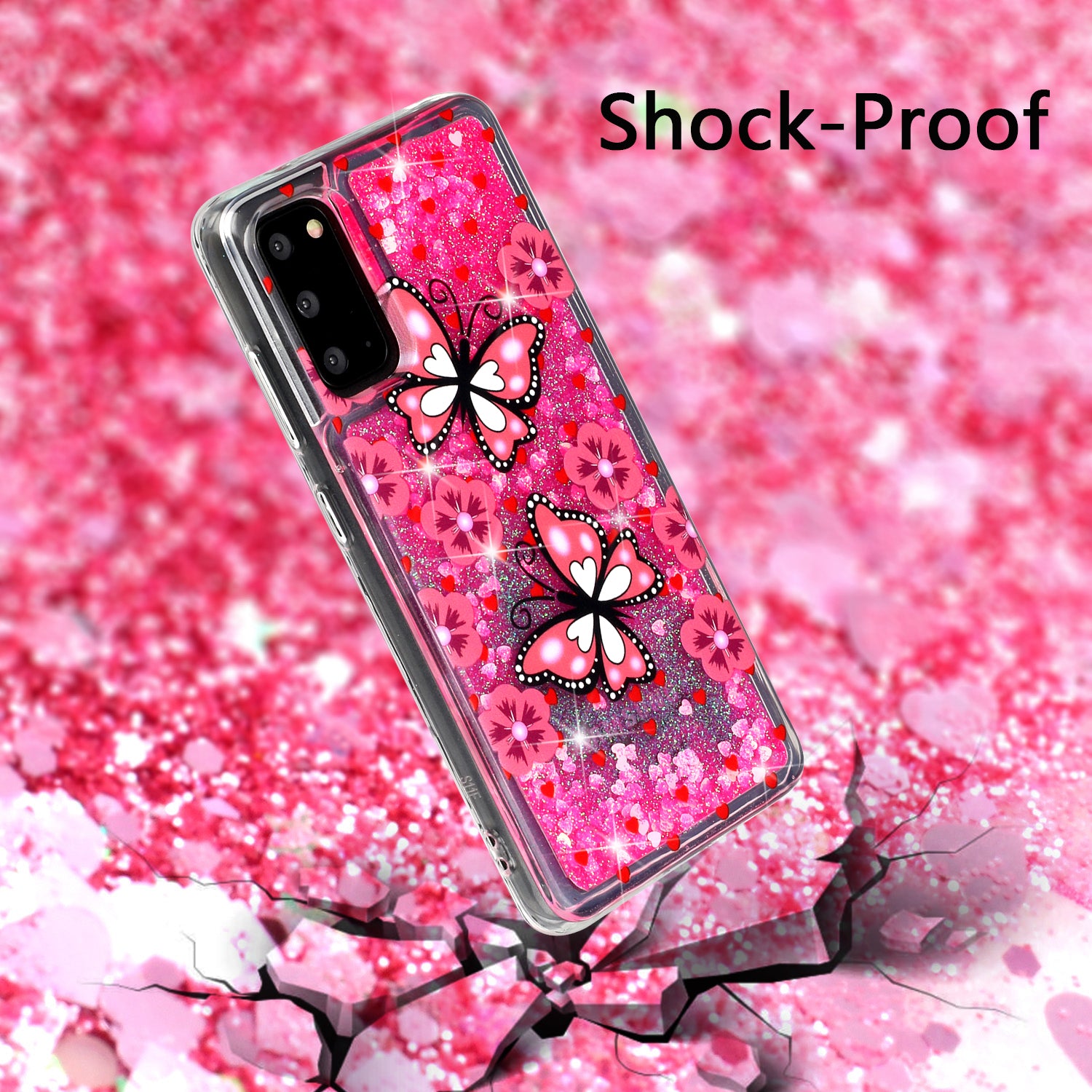 Pattern Printing Glitter Powder Quicksand Cover TPU Case for Samsung Galaxy S20 4G/S20 5G - Butterflies