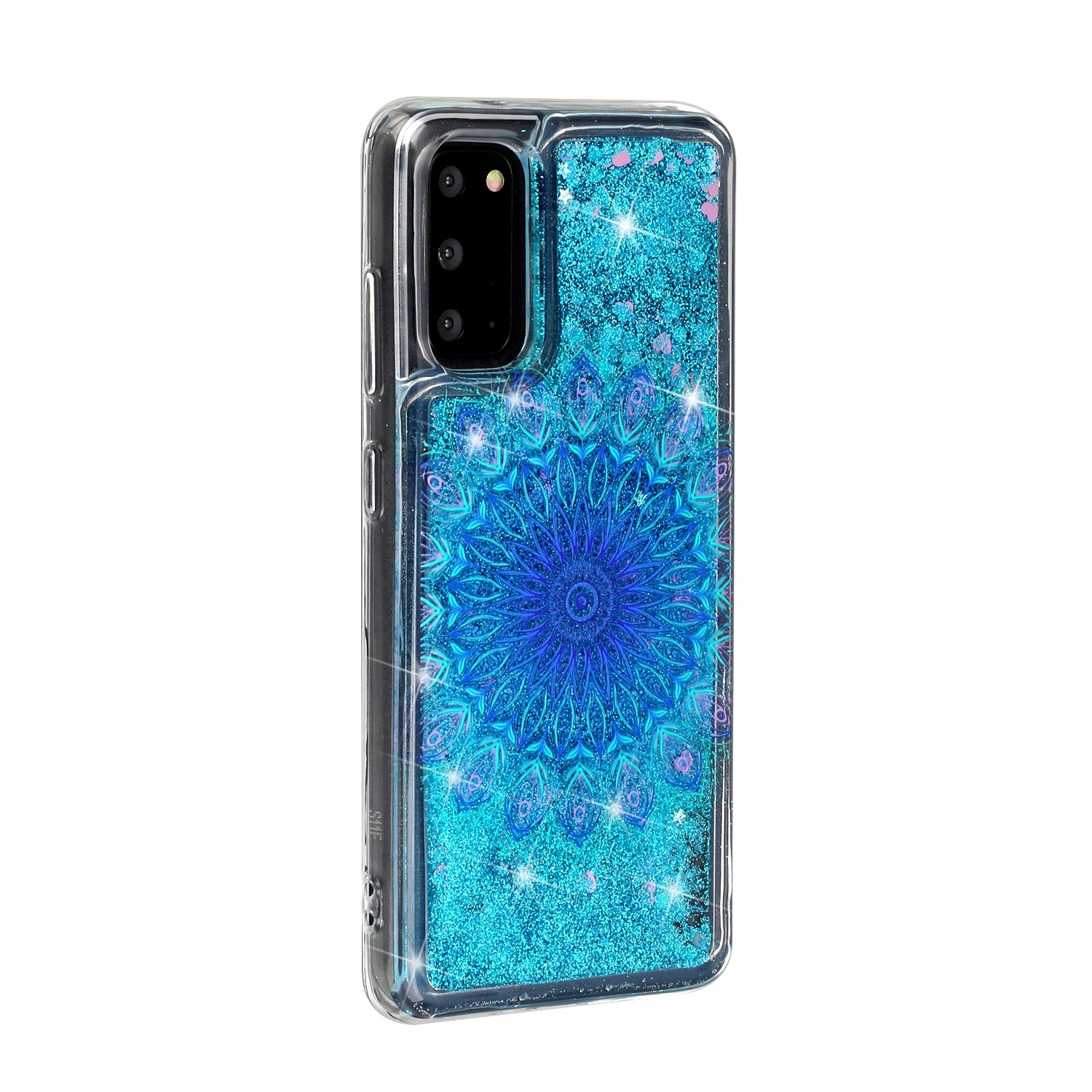 Pattern Printing Glitter Powder Quicksand Cover TPU Case for Samsung Galaxy S20 4G/S20 5G - Blue Malanda Flower