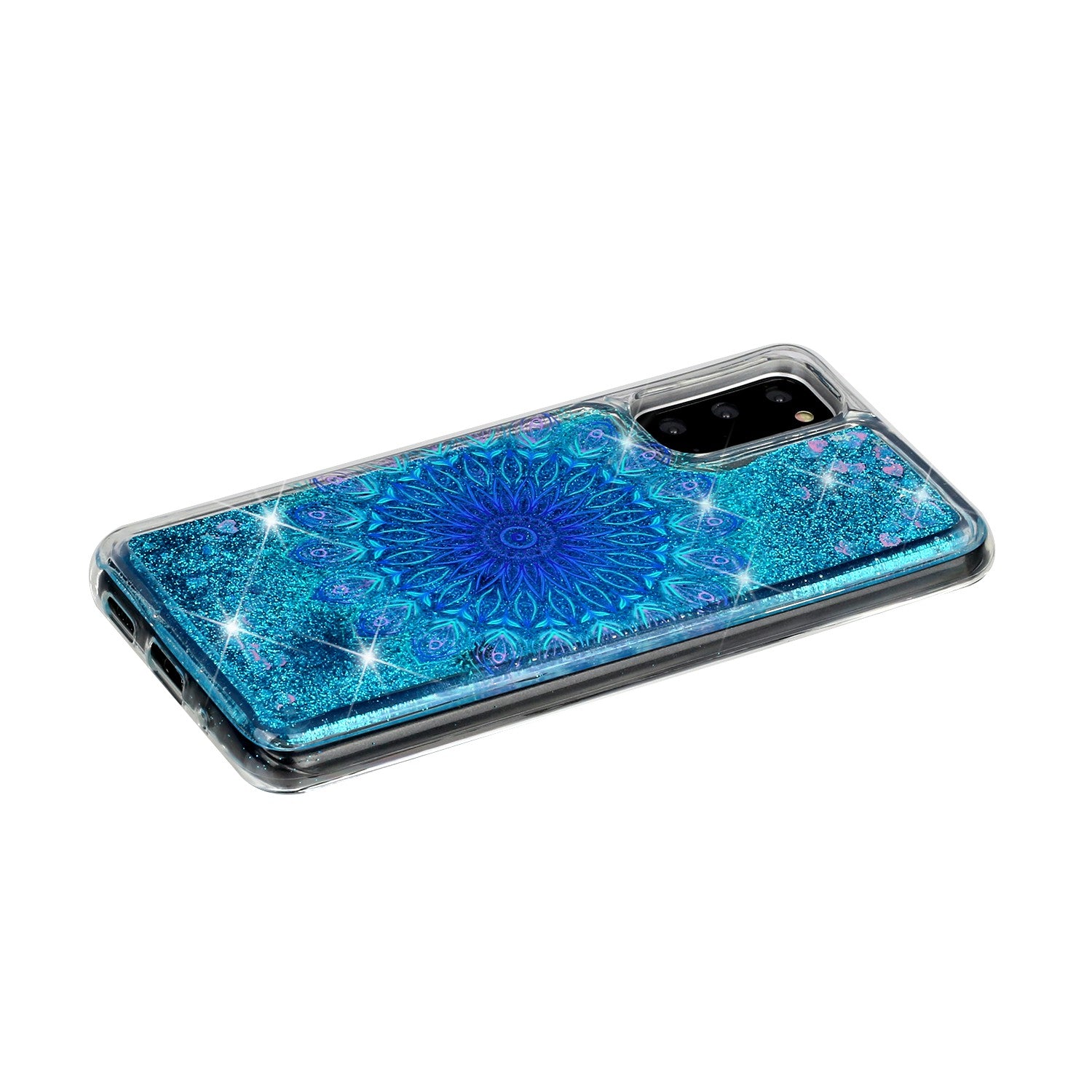 Pattern Printing Glitter Powder Quicksand Cover TPU Case for Samsung Galaxy S20 4G/S20 5G - Blue Malanda Flower