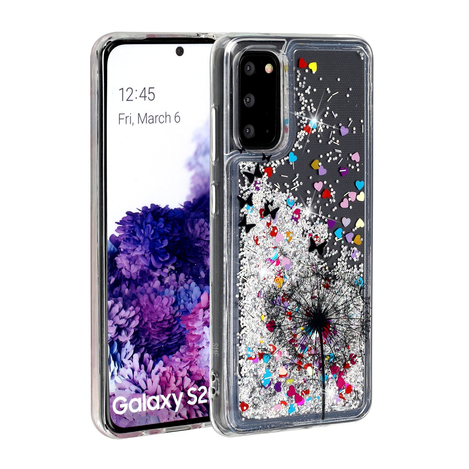 Pattern Printing Glitter Powder Quicksand Cover TPU Case for Samsung Galaxy S20 4G/S20 5G - Dandelion