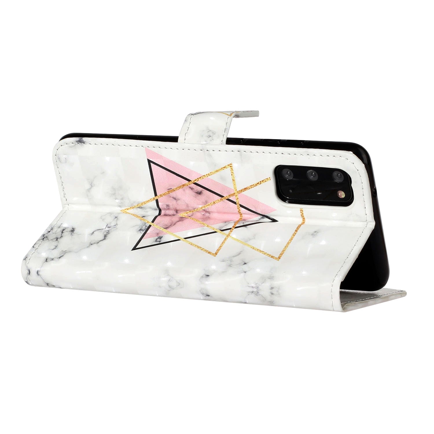 Pattern Printing Light Spot Decor Leather Case Stand Wallet Phone Cover for Samsung Galaxy S20 4G/S20 5G - Triangle