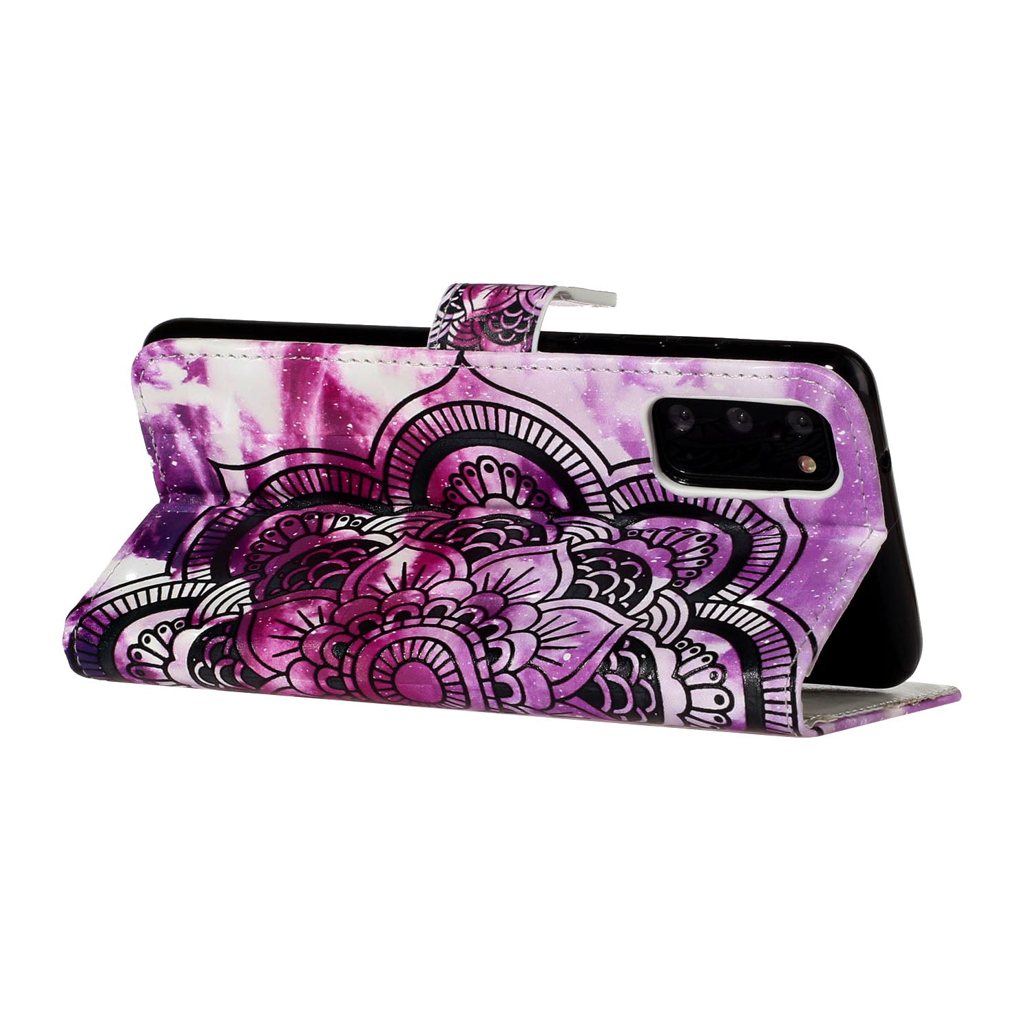 Pattern Printing Light Spot Decor Leather Case Stand Wallet Phone Cover for Samsung Galaxy S20 4G/S20 5G - Flower Pattern