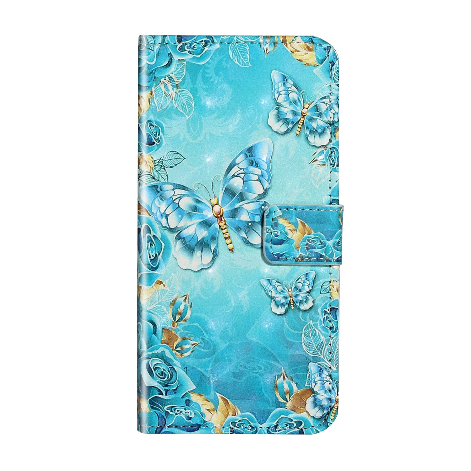 Pattern Printing Light Spot Decor Leather Case Stand Wallet Phone Cover for Samsung Galaxy S20 4G/S20 5G - Blue Butterfly