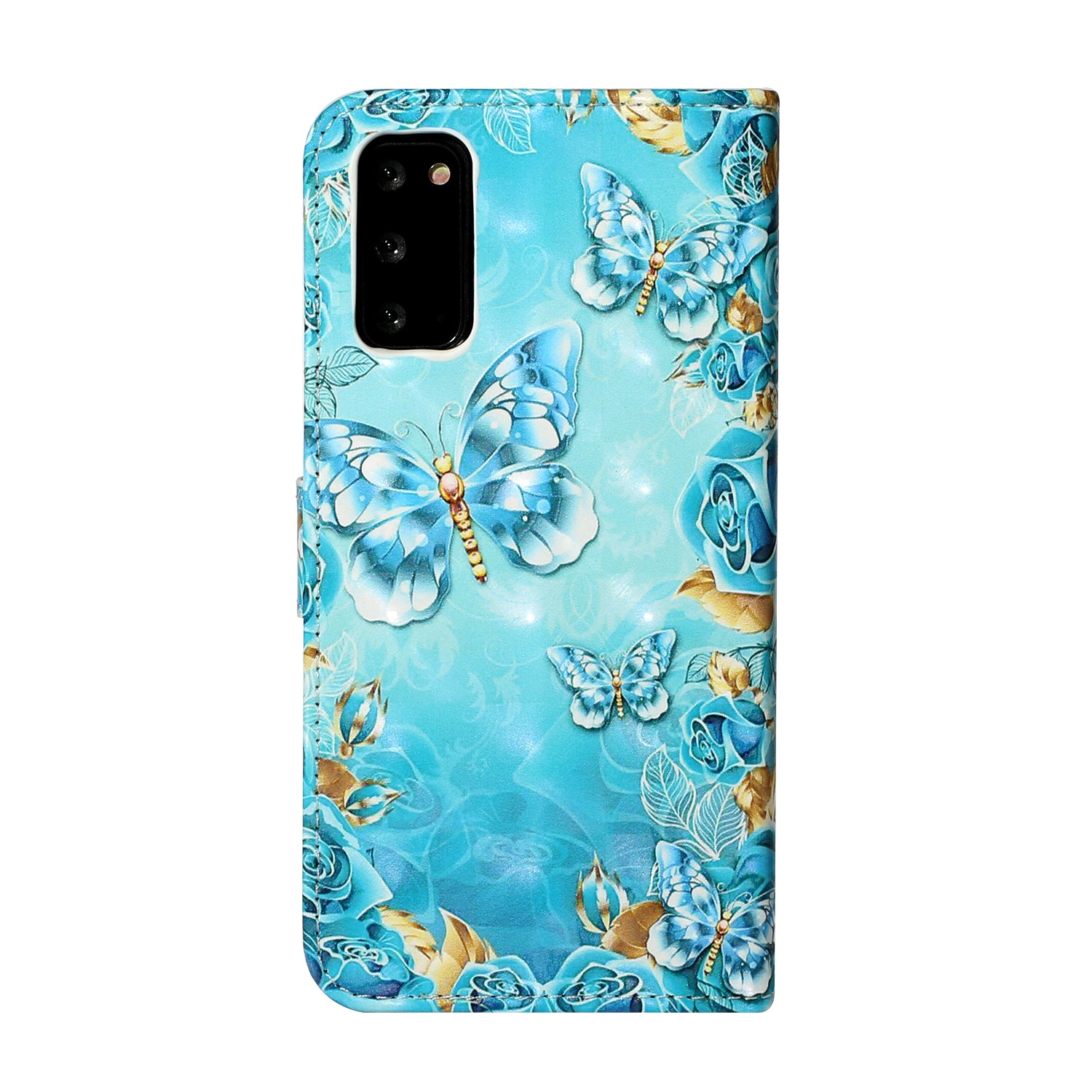 Pattern Printing Light Spot Decor Leather Case Stand Wallet Phone Cover for Samsung Galaxy S20 4G/S20 5G - Blue Butterfly